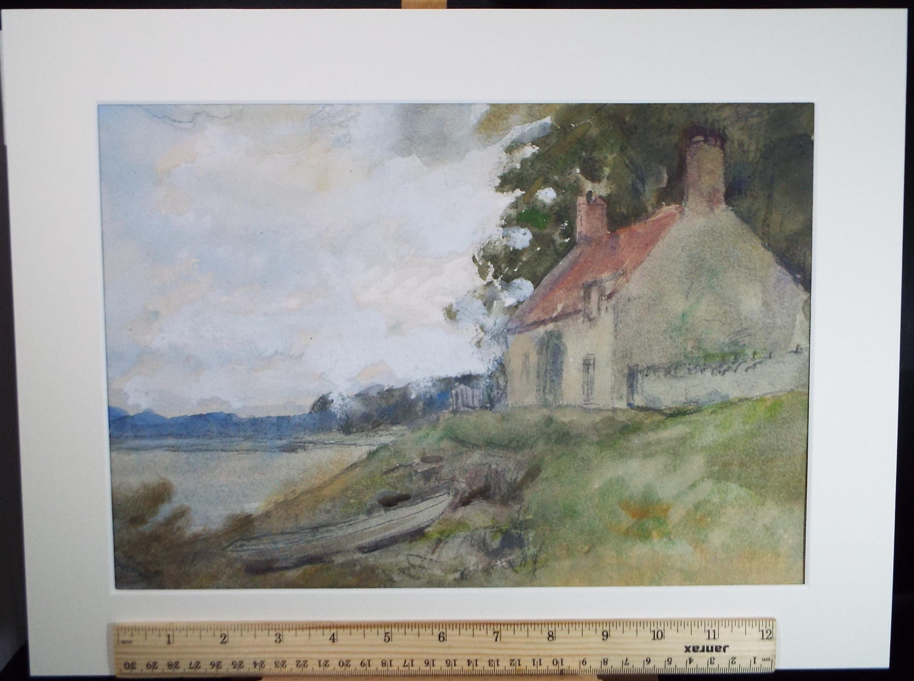 Original Watercolour, 'Coastal Cottage', A E Borthwick (1871-1955), circa 1940's