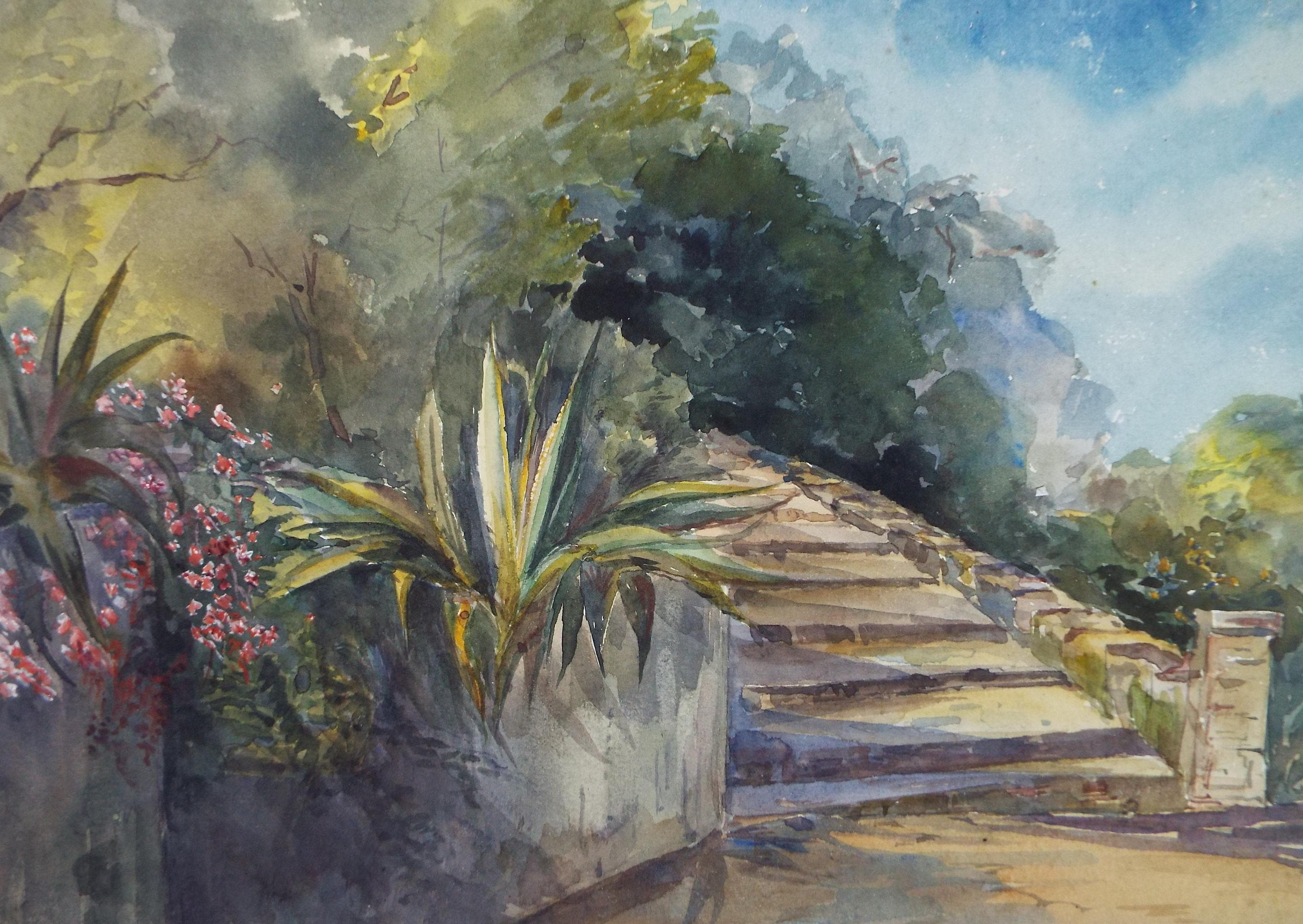 Original Watercolour, 'Garden Landscape', Unknown artist, Circa 1910