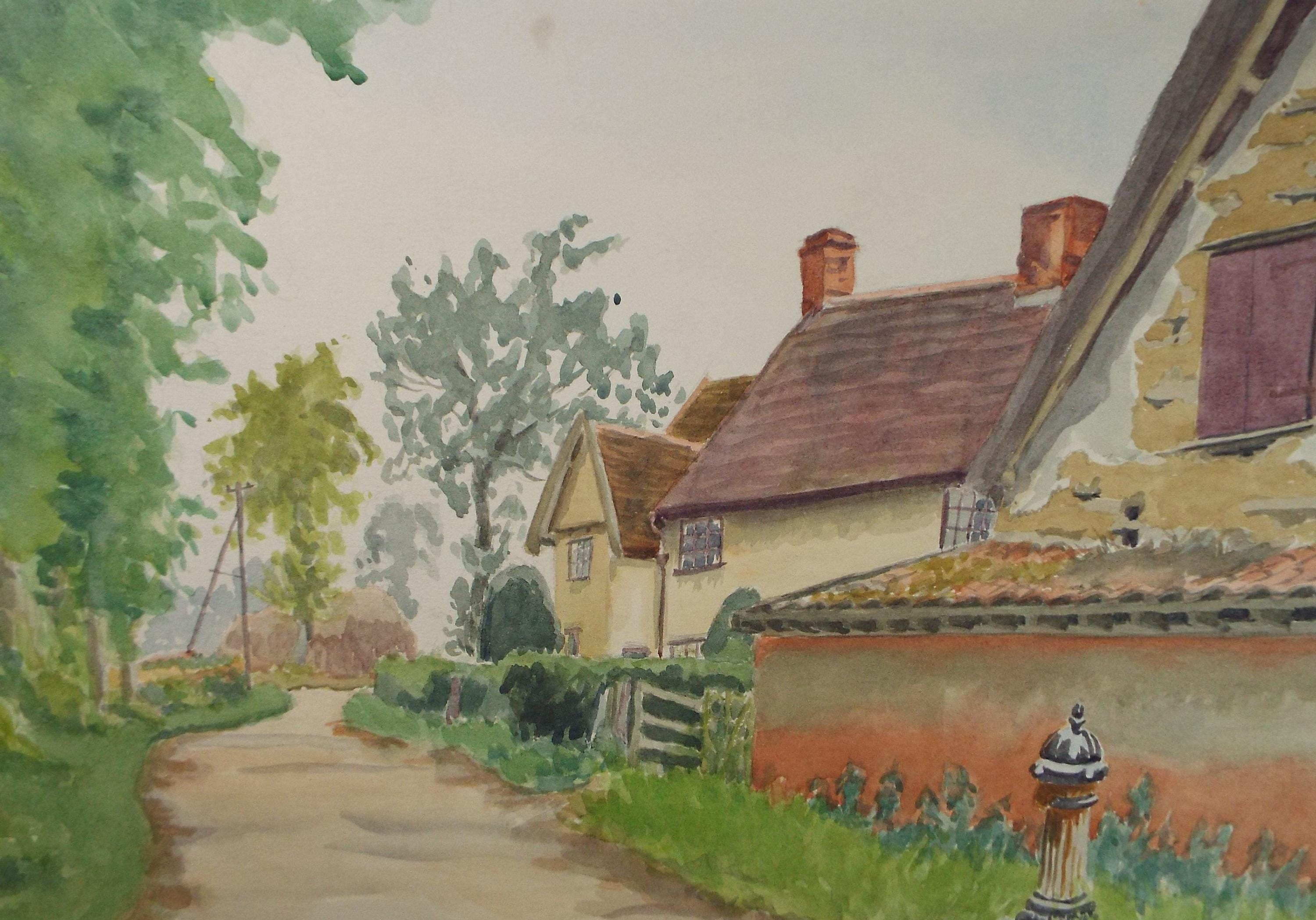 Original Watercolour Painting: Village Lane by Pauline Plummer, 1950s
