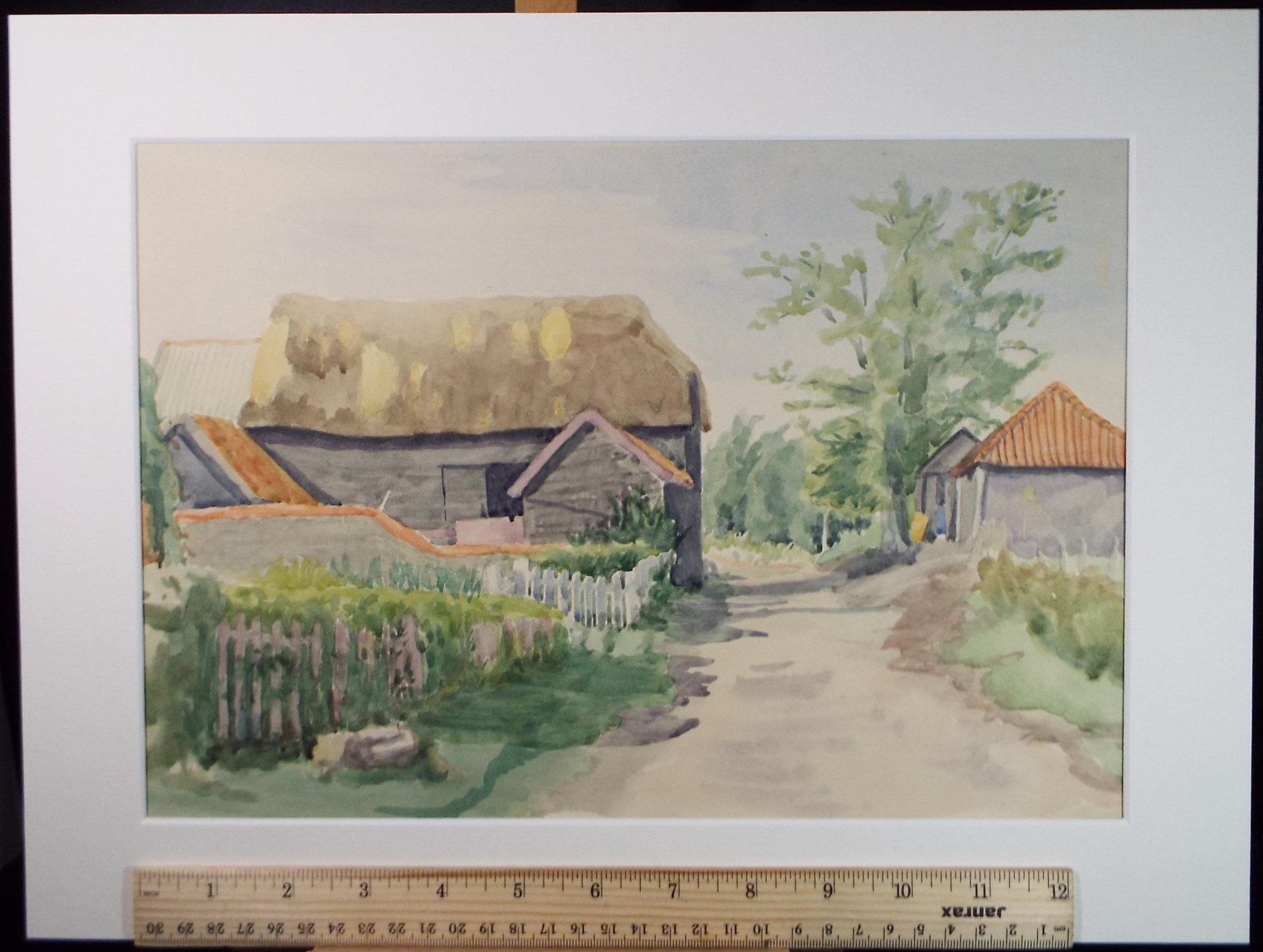 Original Watercolour Painting: Village Lane by Pauline Plummer (1950s)