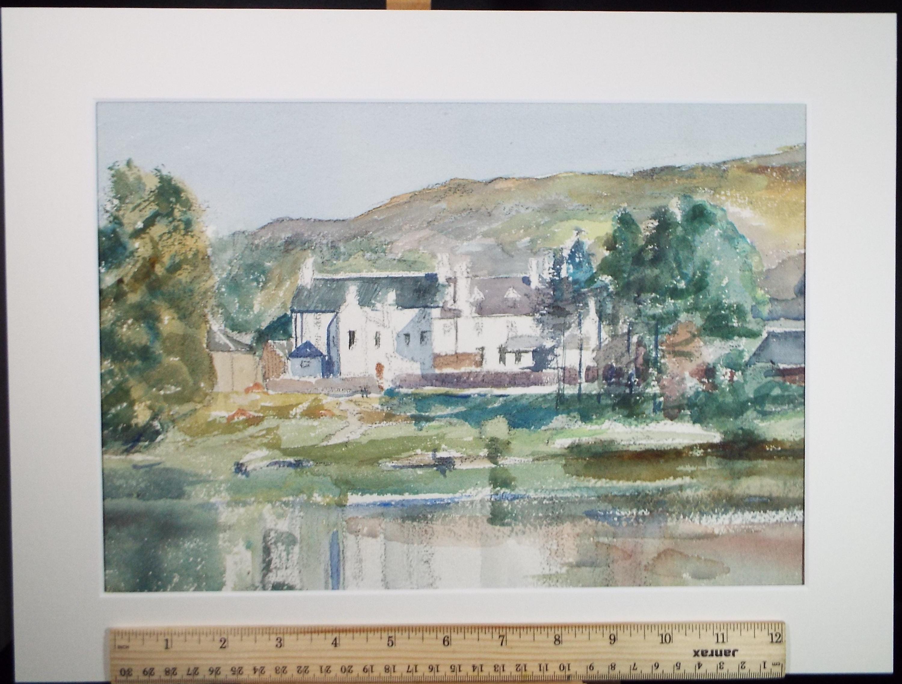 Original Watercolour, 'Lochside Houses', A E Borthwick (1871-1955), circa 1940's