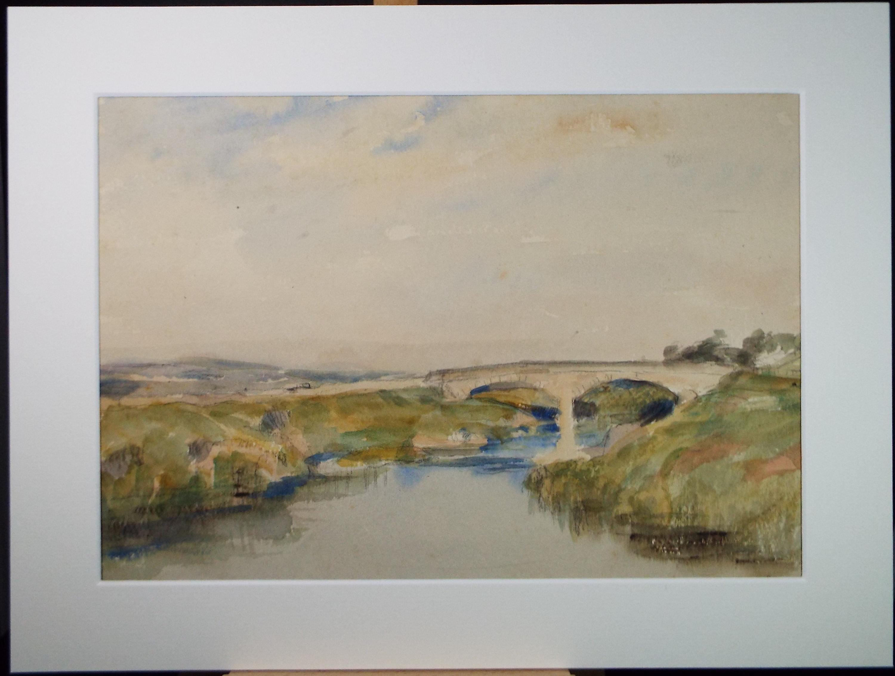 Original Watercolour, 'Bridge over the River', A E Borthwick (1871-1955), Circa 1940's