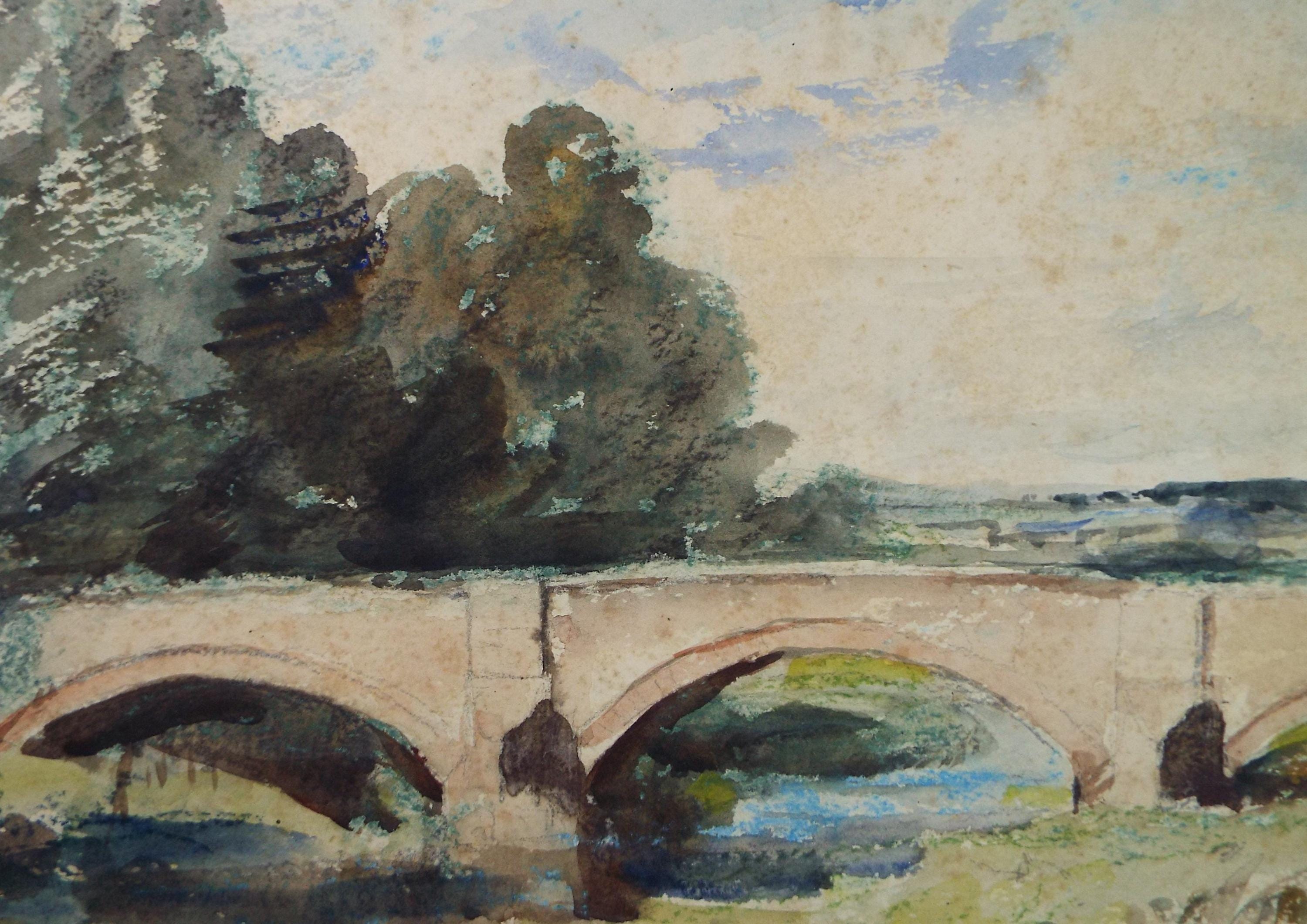 Original Watercolour, 'Bridge over the River', A E Borthwick (1871-1955), Circa 1940's