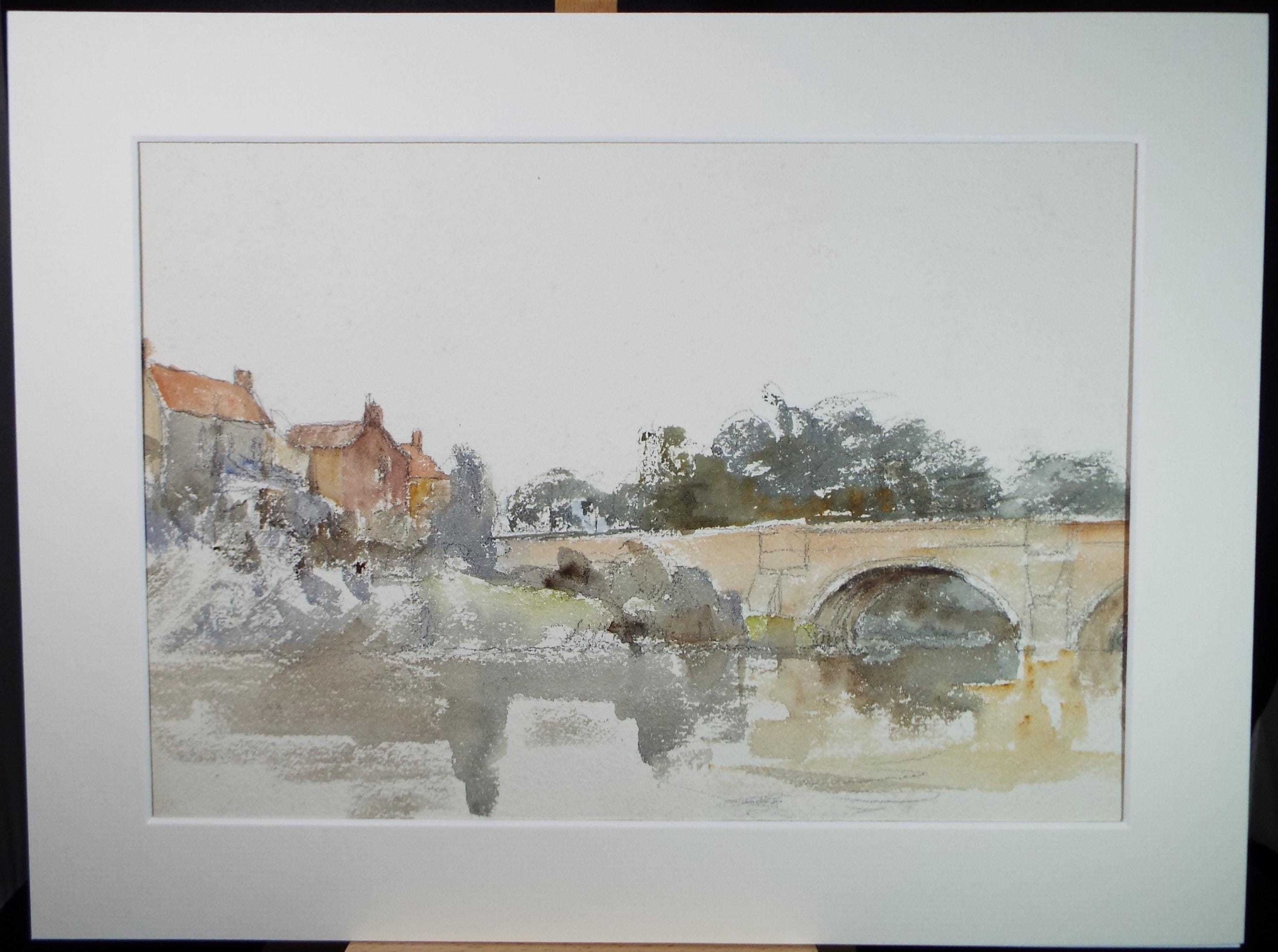 Original Watercolour, 'Bridge over the River', A E Borthwick (1871-1955), Circa 1940's