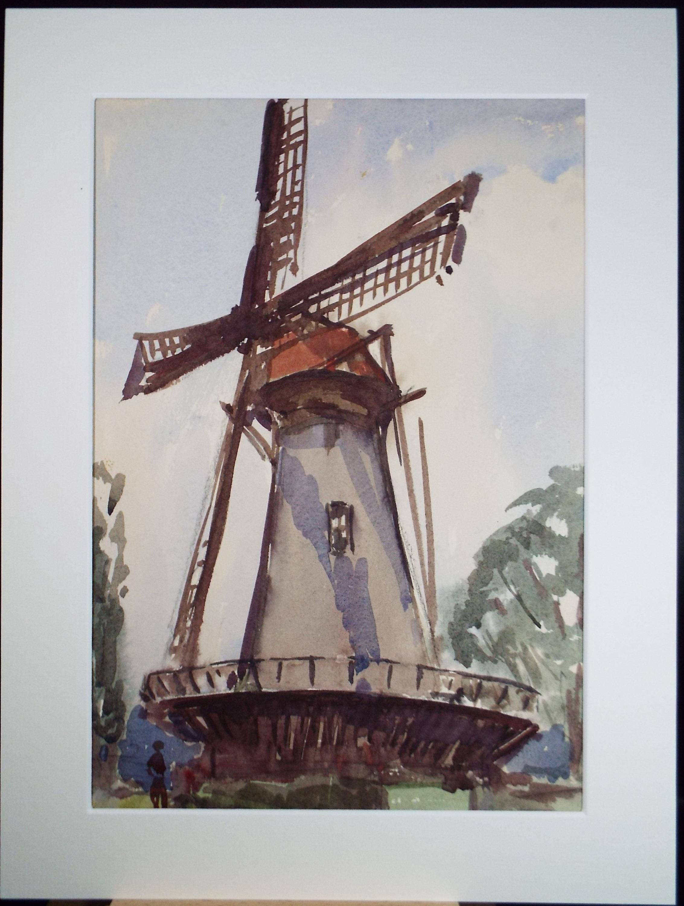 Original Watercolour, 'Dutch Windmill', c1920,unknown artist