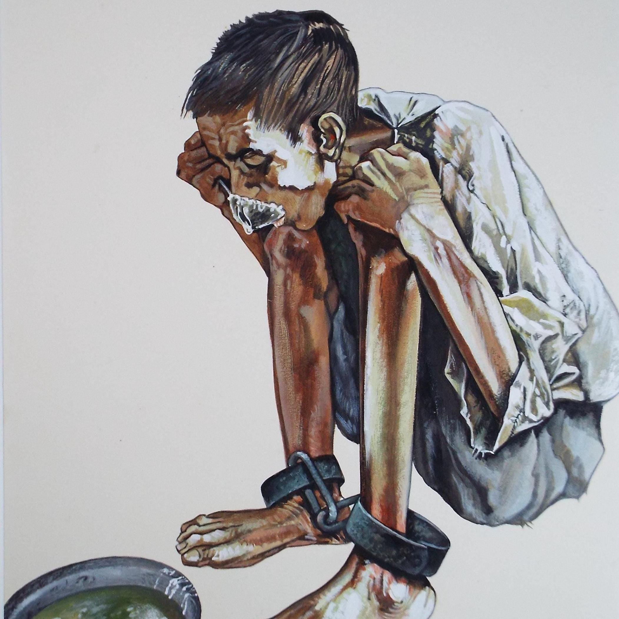 1960s 'Prisoners Meal' Watercolour & Gouache Painting - Ready to Frame