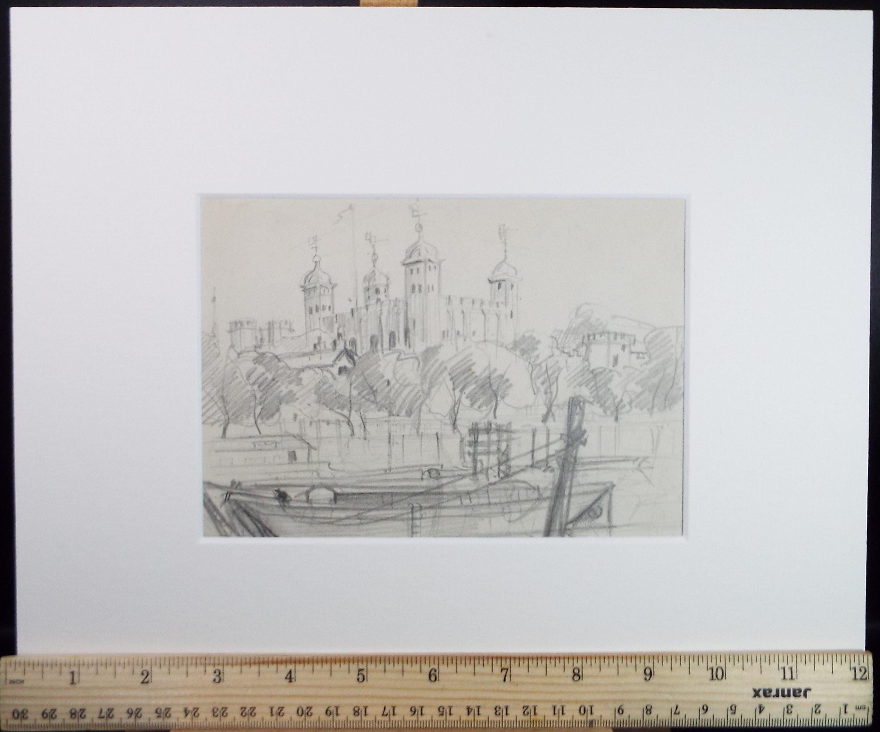 Original Pencil Sketch,'The Tower of London', unknown artist, circa 1970's