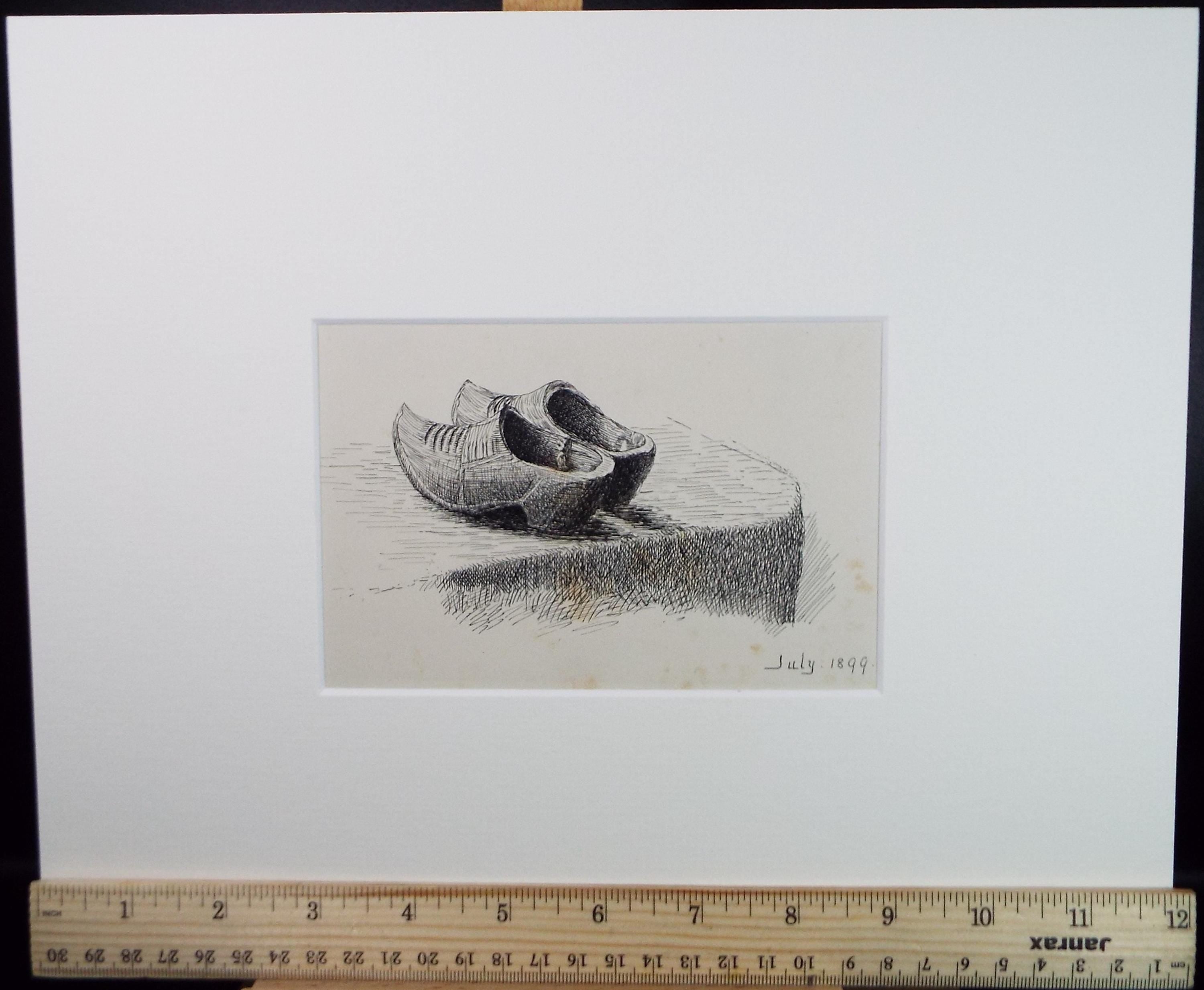 Original Pen & ink Sketch, 'Study of Cloggs', S A Southern, Dated 1899