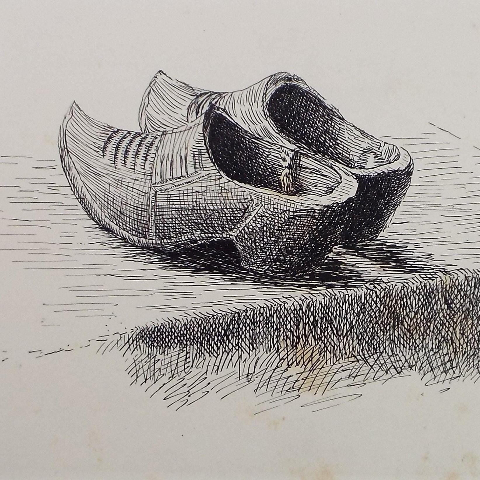 Original Pen & ink Sketch, 'Study of Cloggs', S A Southern, Dated 1899