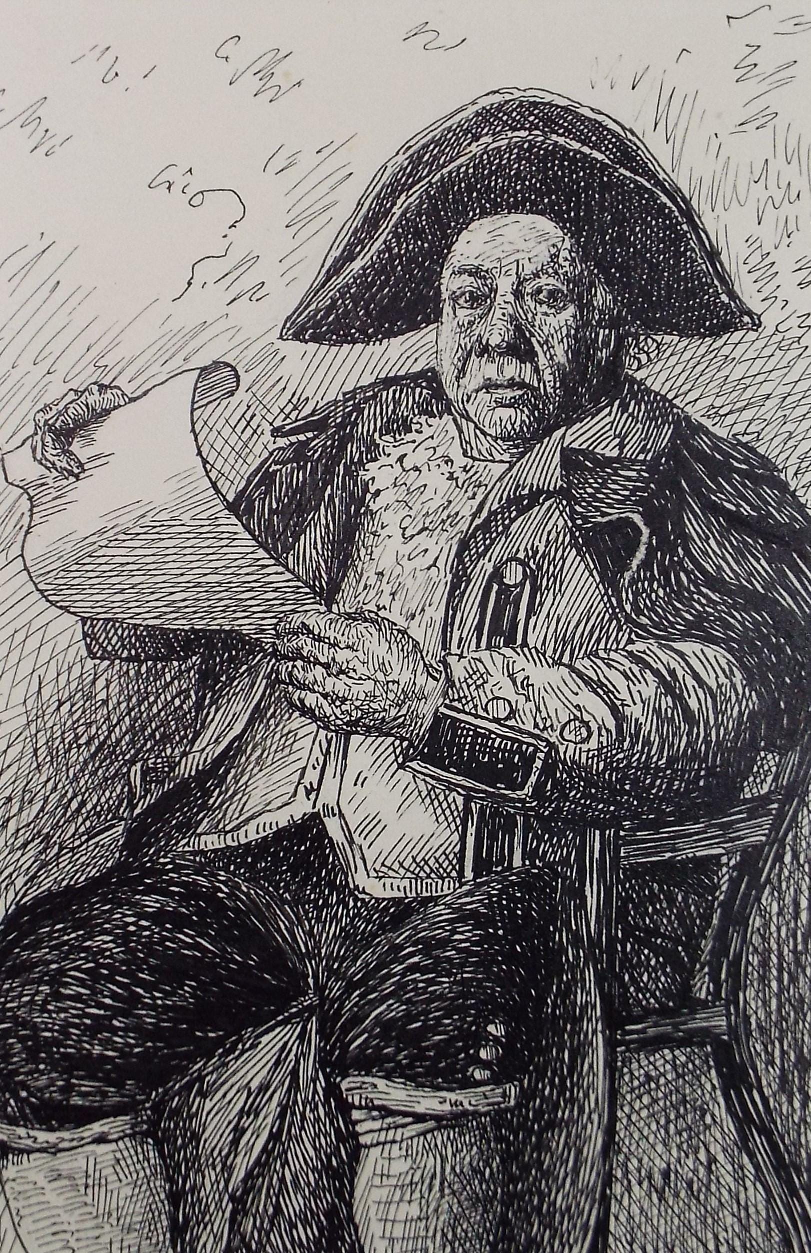 Original Pen & Ink drawing, 'Town Crier', S A Southern, Circa 1900