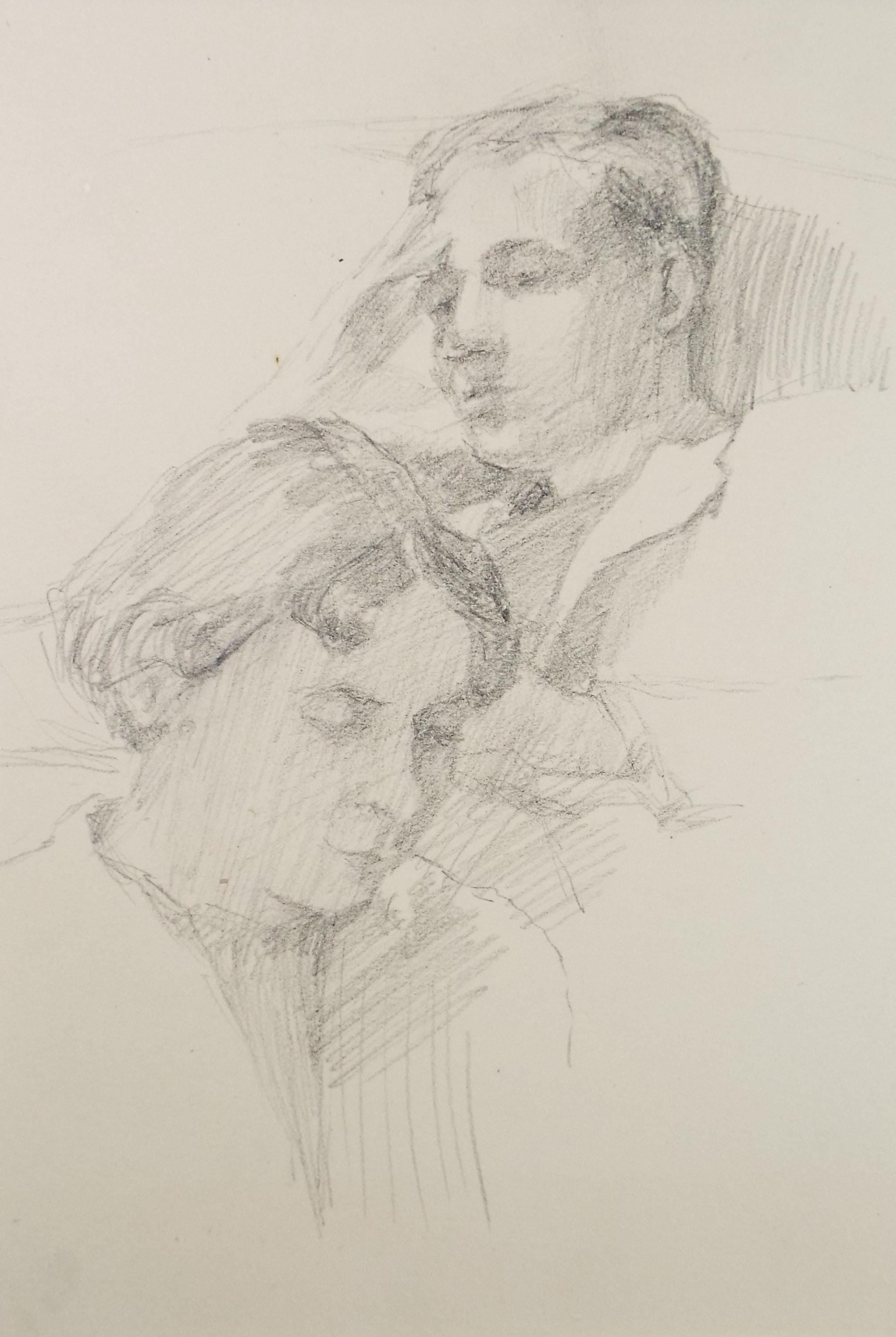 Pencil drawing 'Two Figures', Pauline Plummer (b1933), Circa 1950's