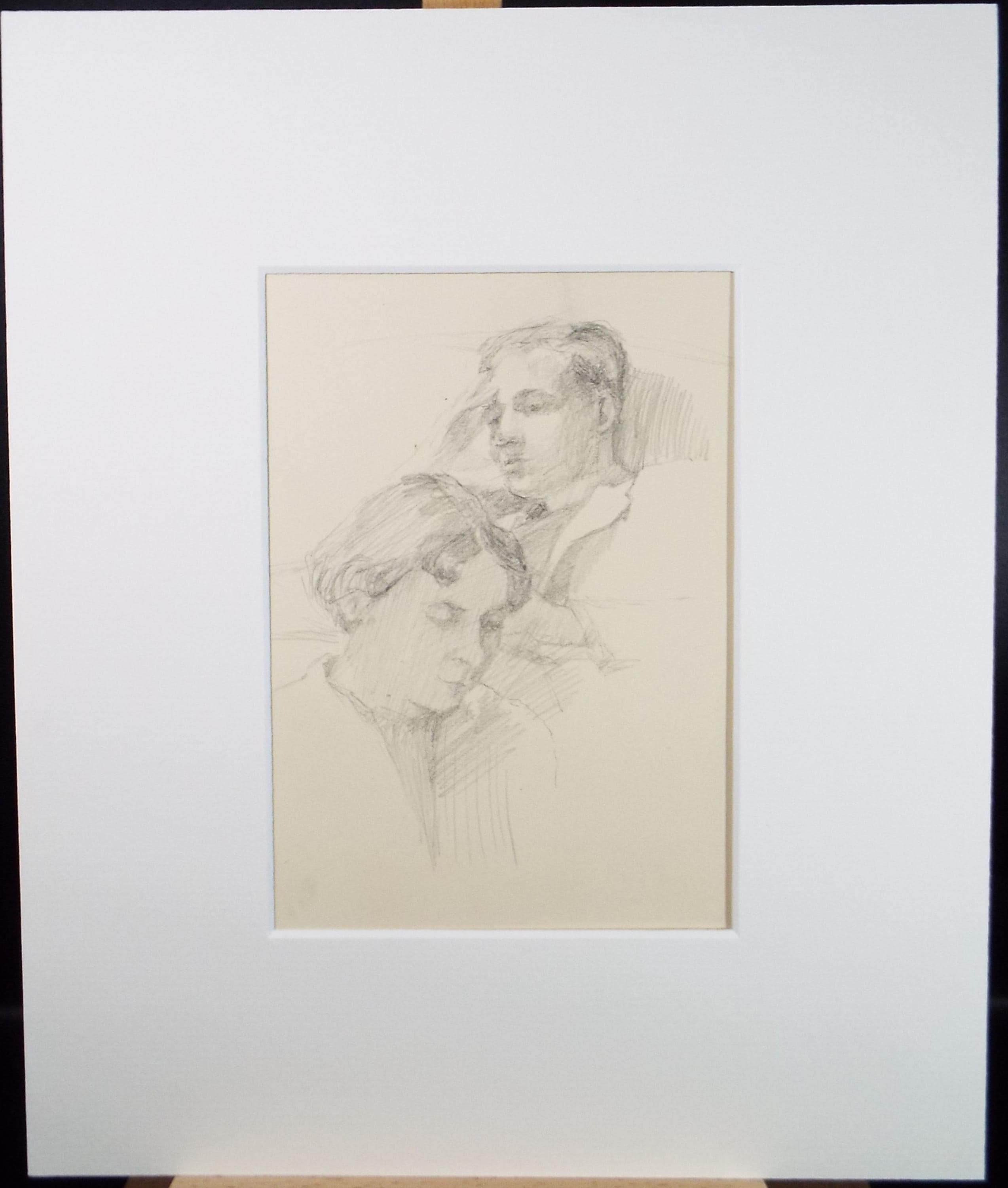 Pencil drawing 'Two Figures', Pauline Plummer (b1933), Circa 1950's