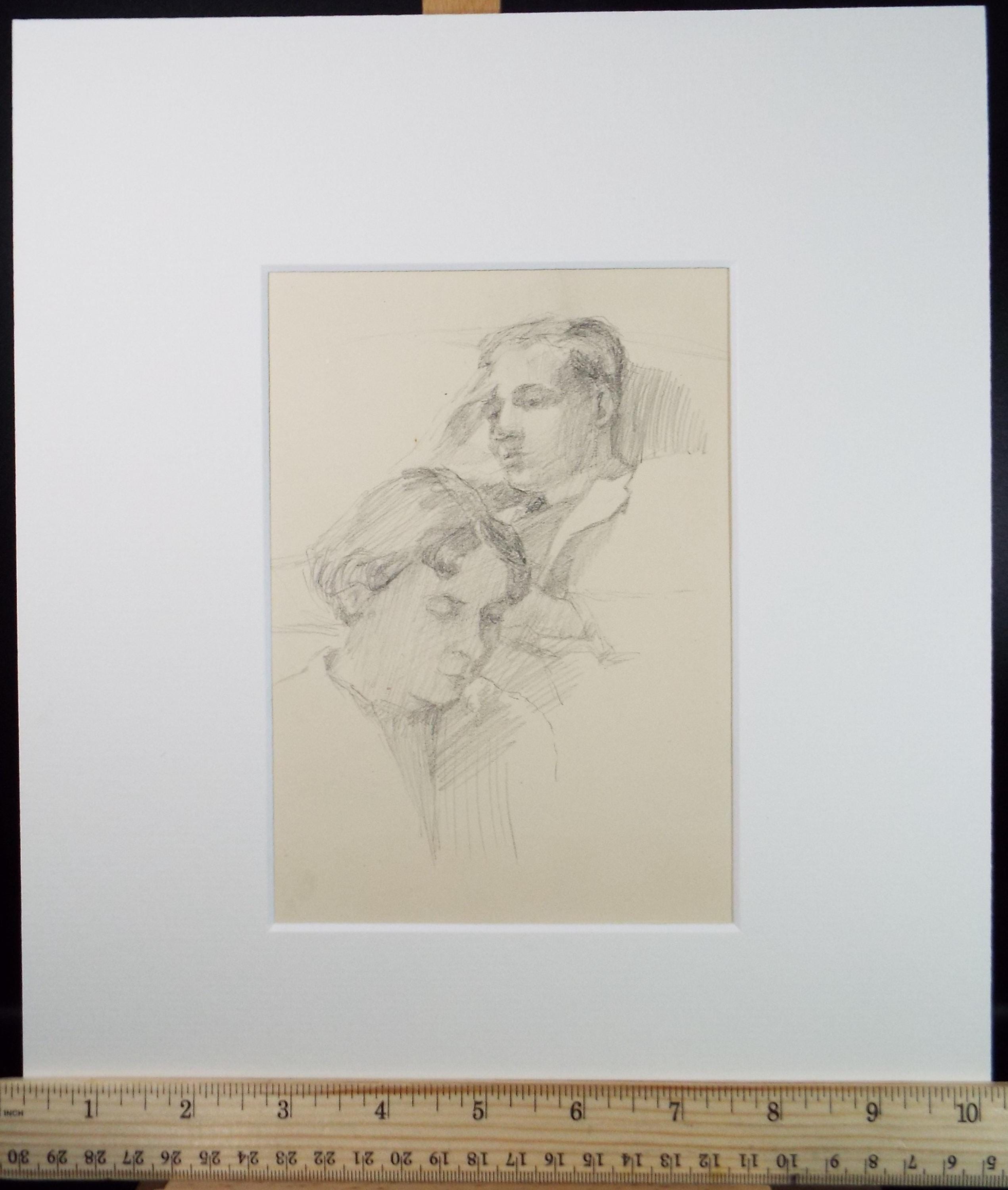 Pencil drawing 'Two Figures', Pauline Plummer (b1933), Circa 1950's