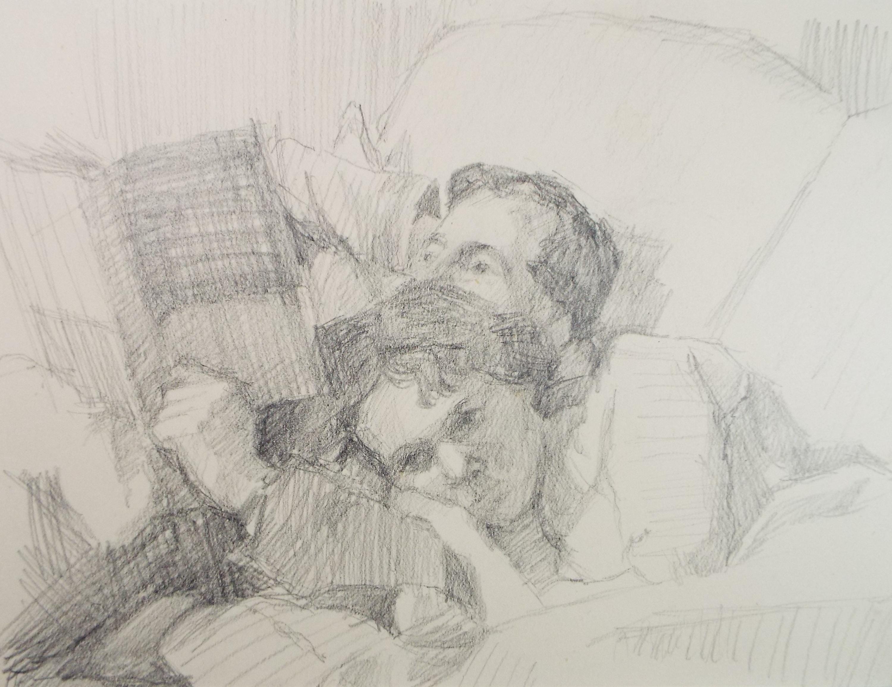 Pencil drawing 'Two Figures', Pauline Plummer (b1933), Circa 1950's