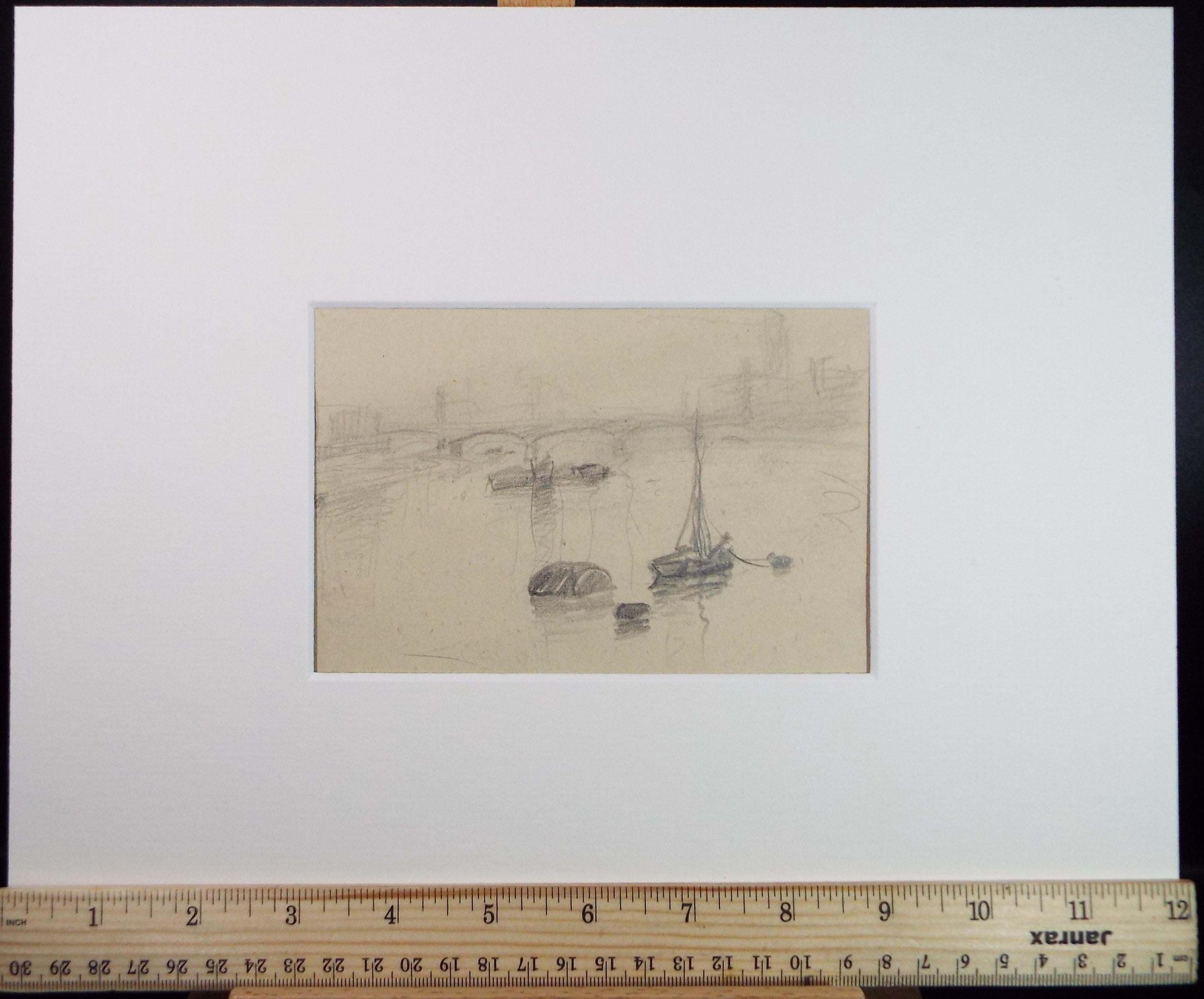 Original Pencil Sketch: 'The Thames at London', Circa 1970s