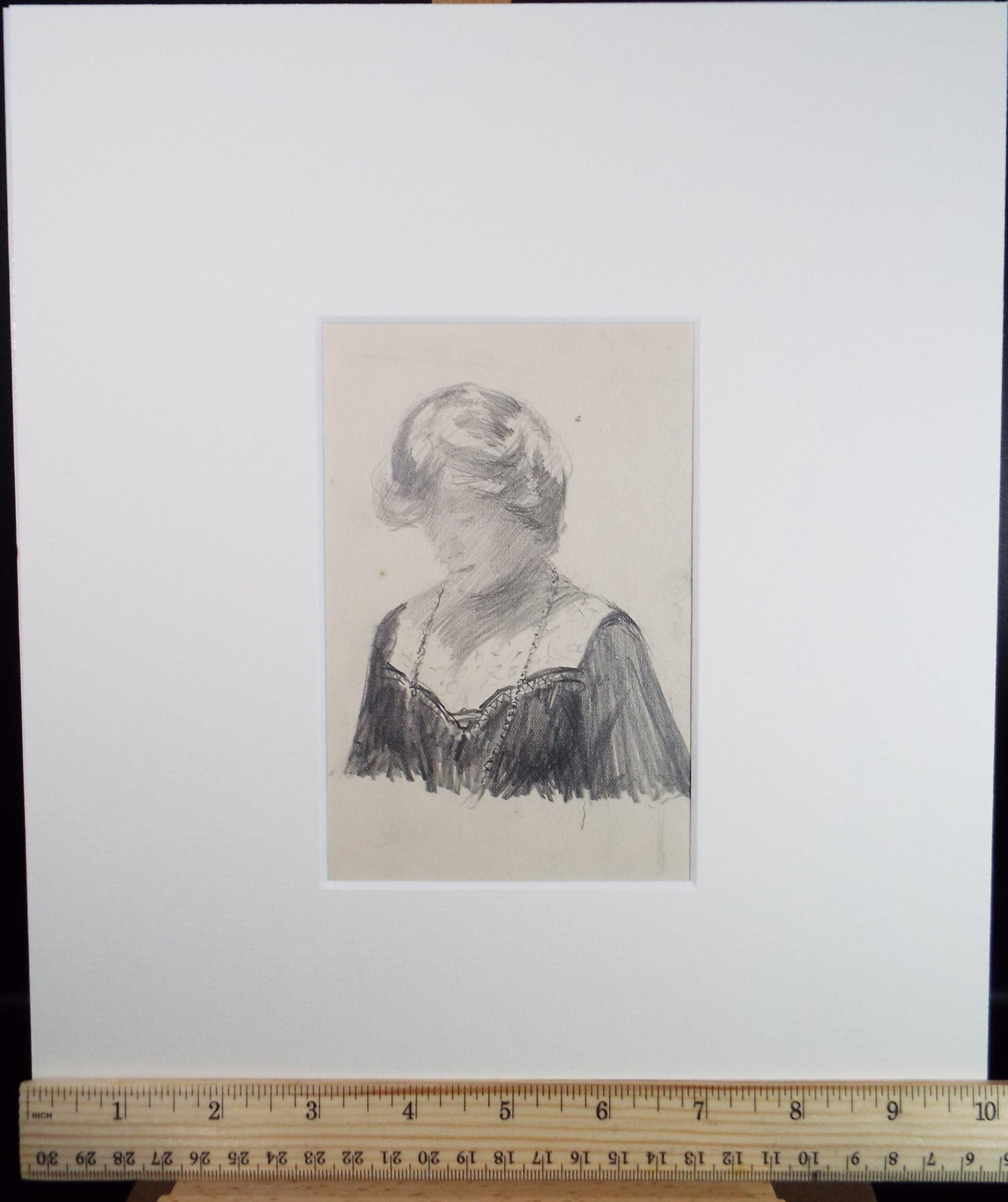 Original Pencil Sketch, 'Study of an elegant woman' , Dated 1905