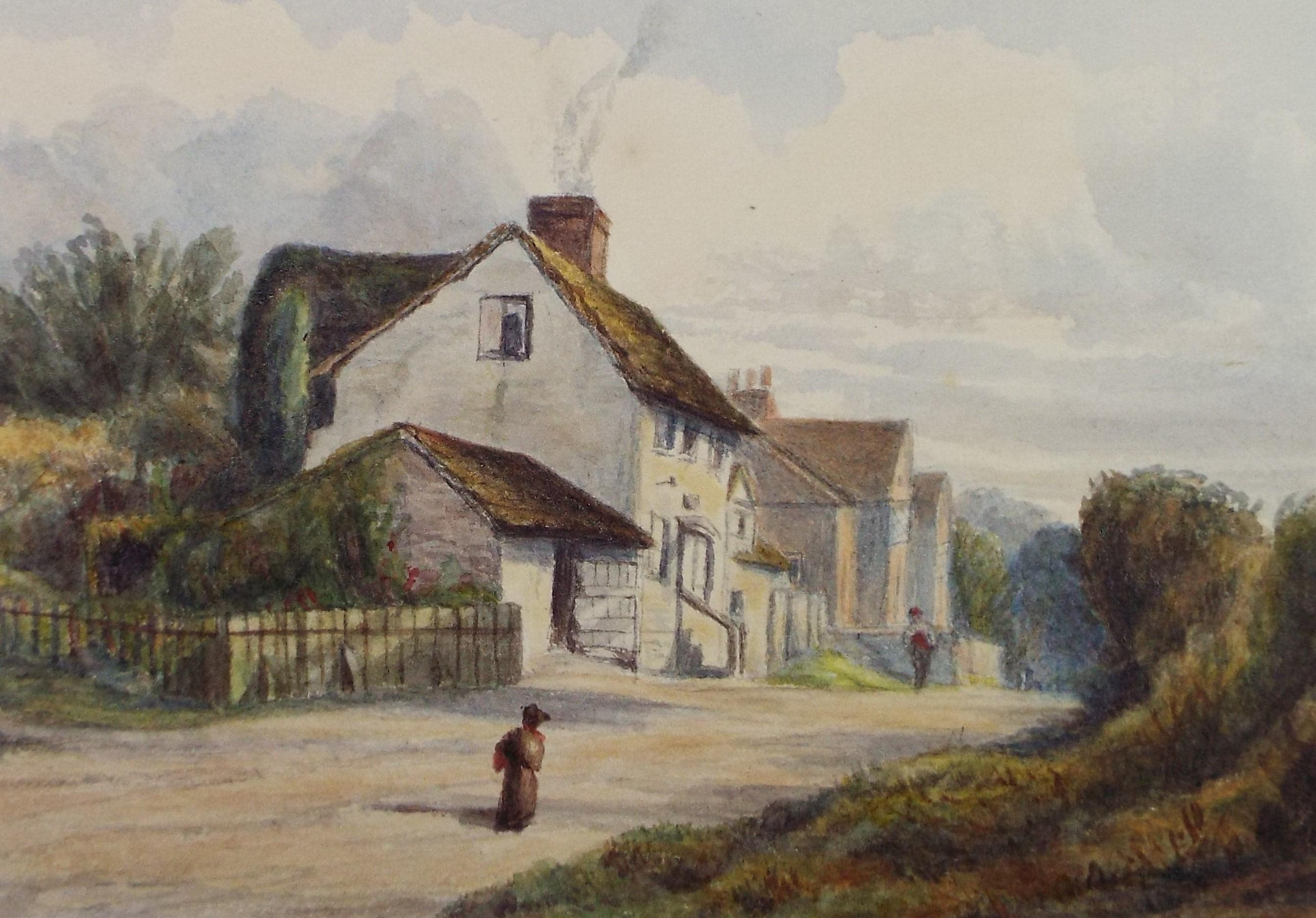 Original Watercolour on Paper, 'Street with Figures, Circa 1890