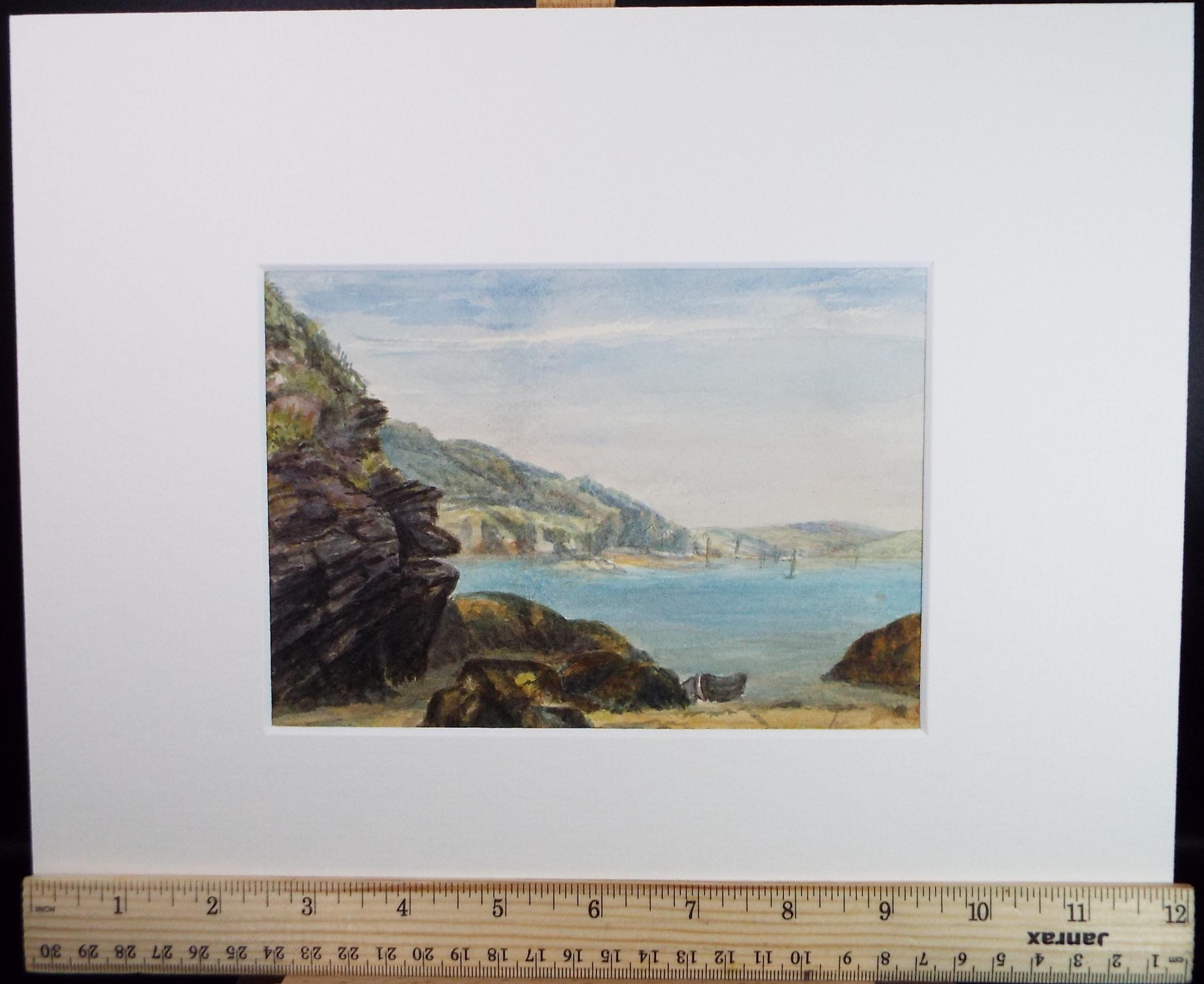 Original Watercolour on Paper, 'Rocky Coast with boats', Circa 1890
