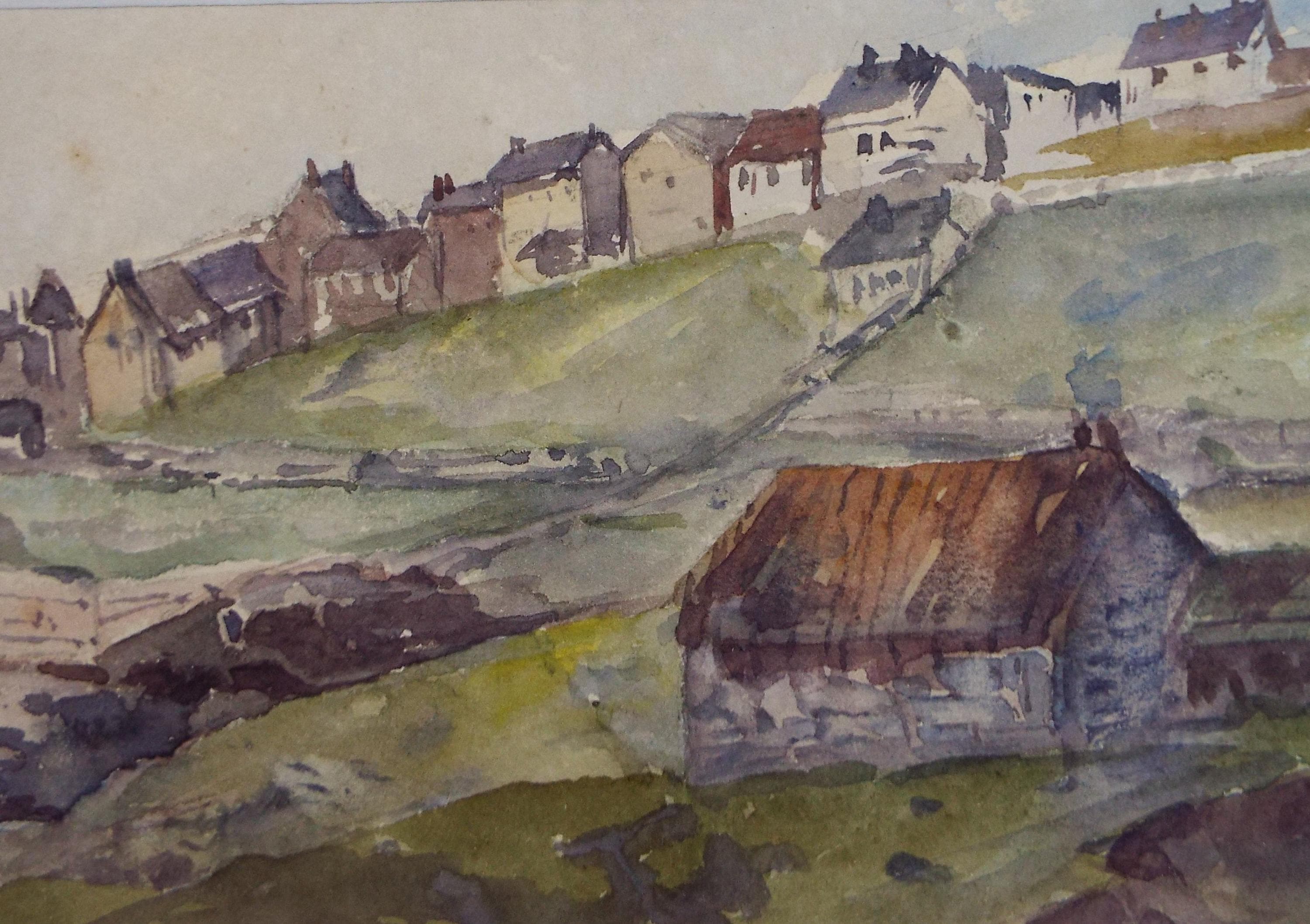 Original Watercolour on Paper, 'Hillside Village', Circa 1930's