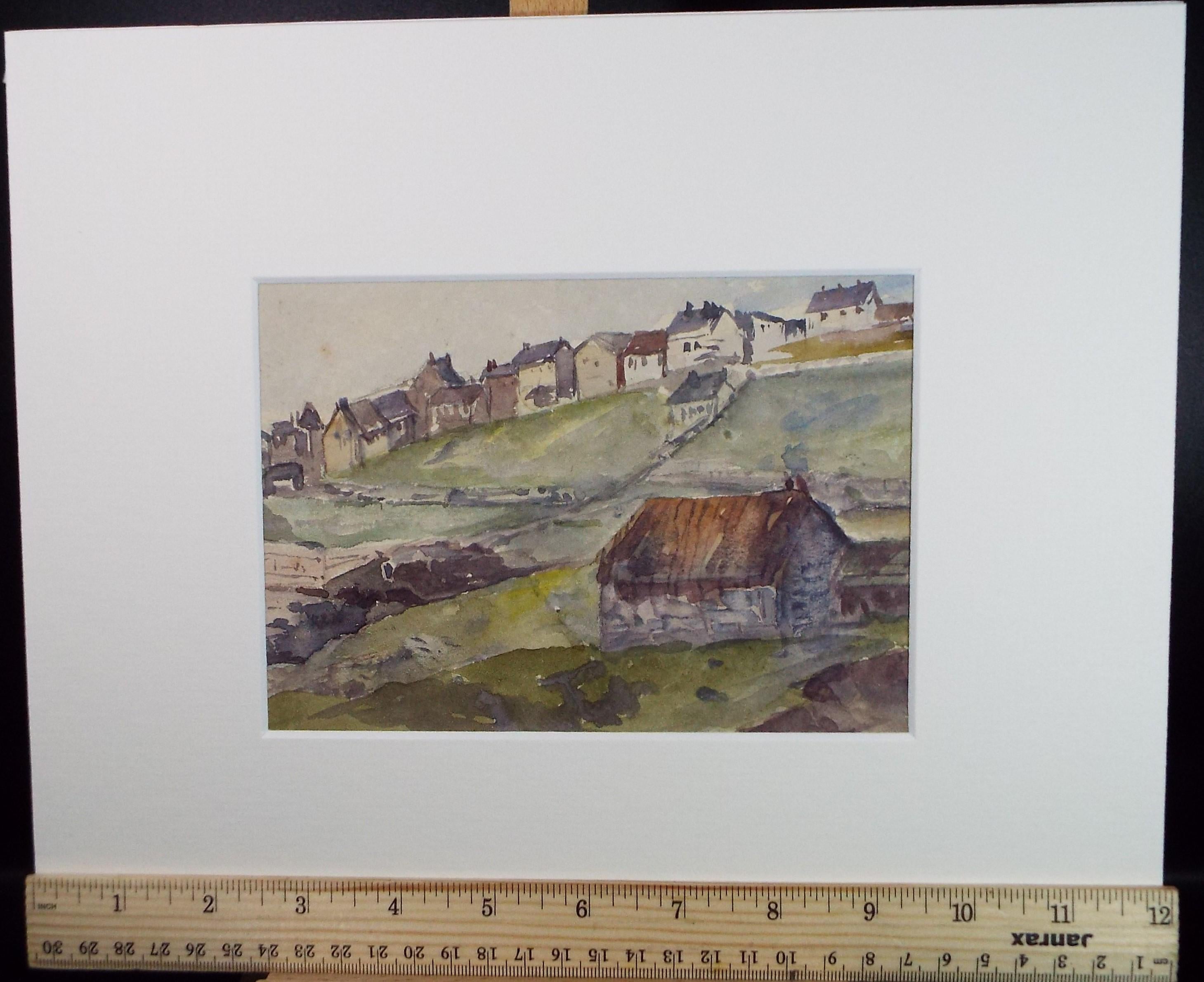 Original Watercolour on Paper, 'Hillside Village', Circa 1930's
