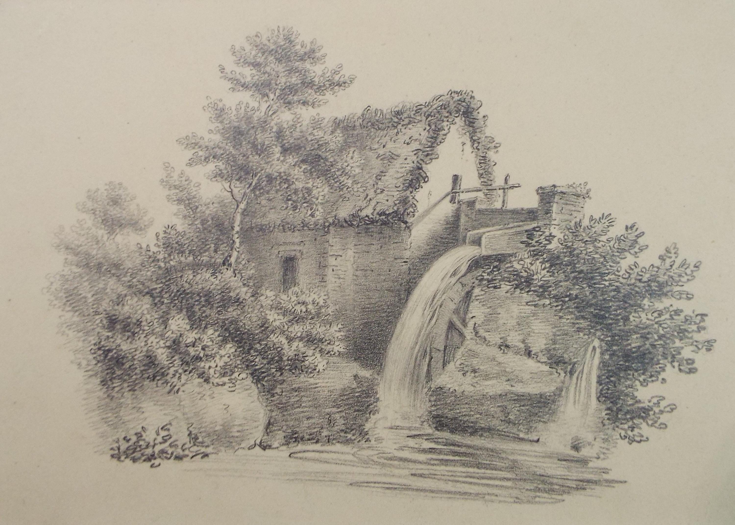 Original Pencil Drawing, 'The Watermill', Late 19th Century, unsigned