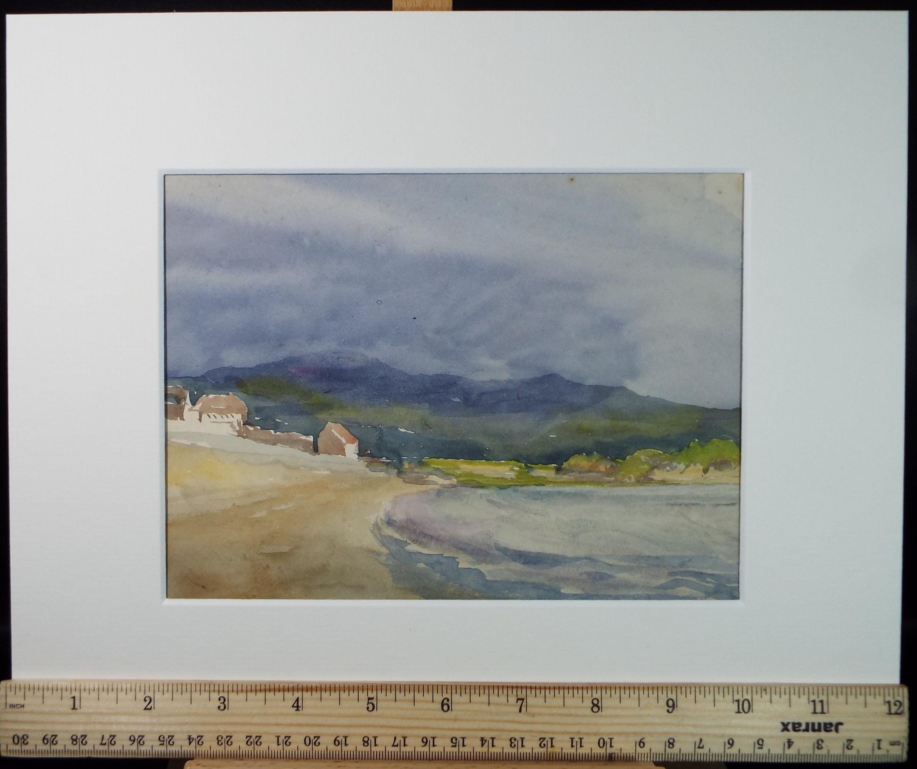 Original Watercolour, 'Coastal Village', Circa 1920's, Artist Unknown