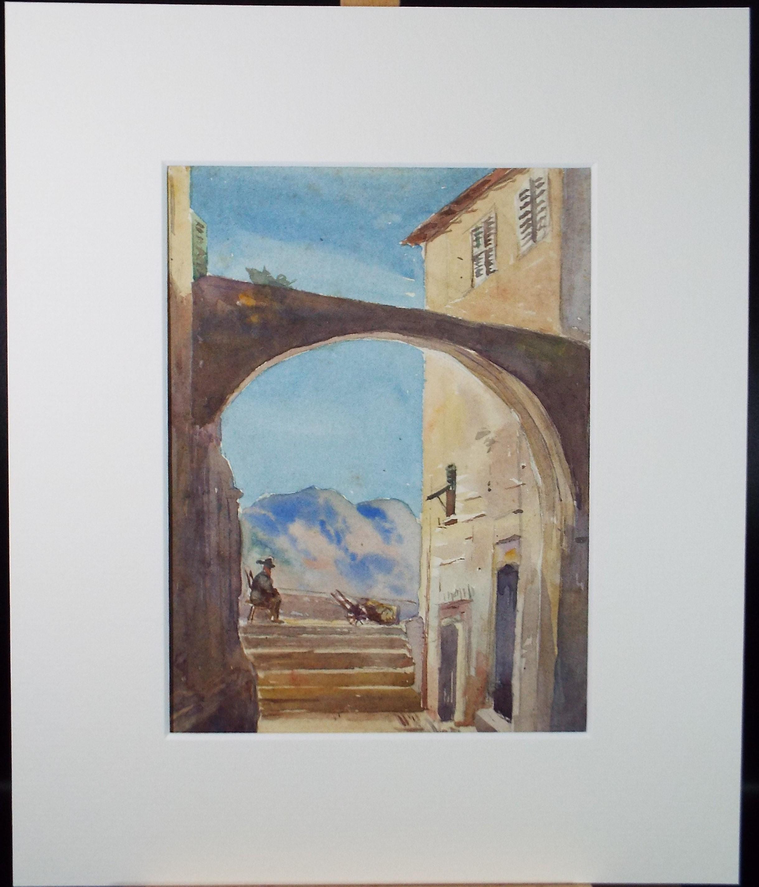 Original Watercolour, circa 1908, 'Menton', Artist Unknown