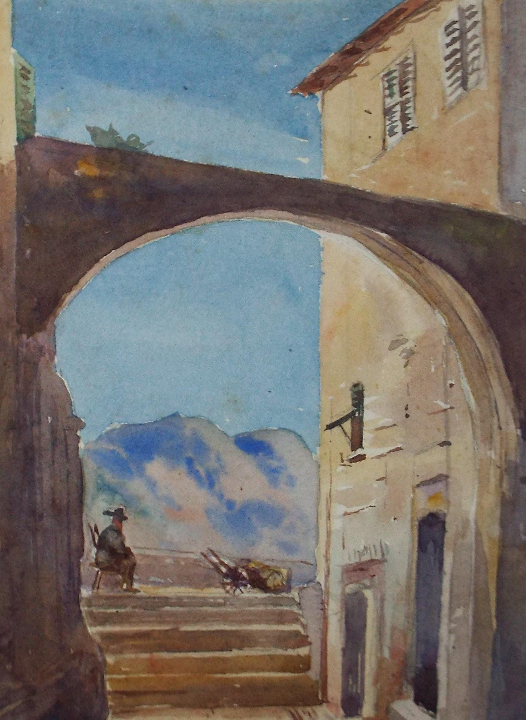 Original Watercolour, circa 1908, 'Menton', Artist Unknown