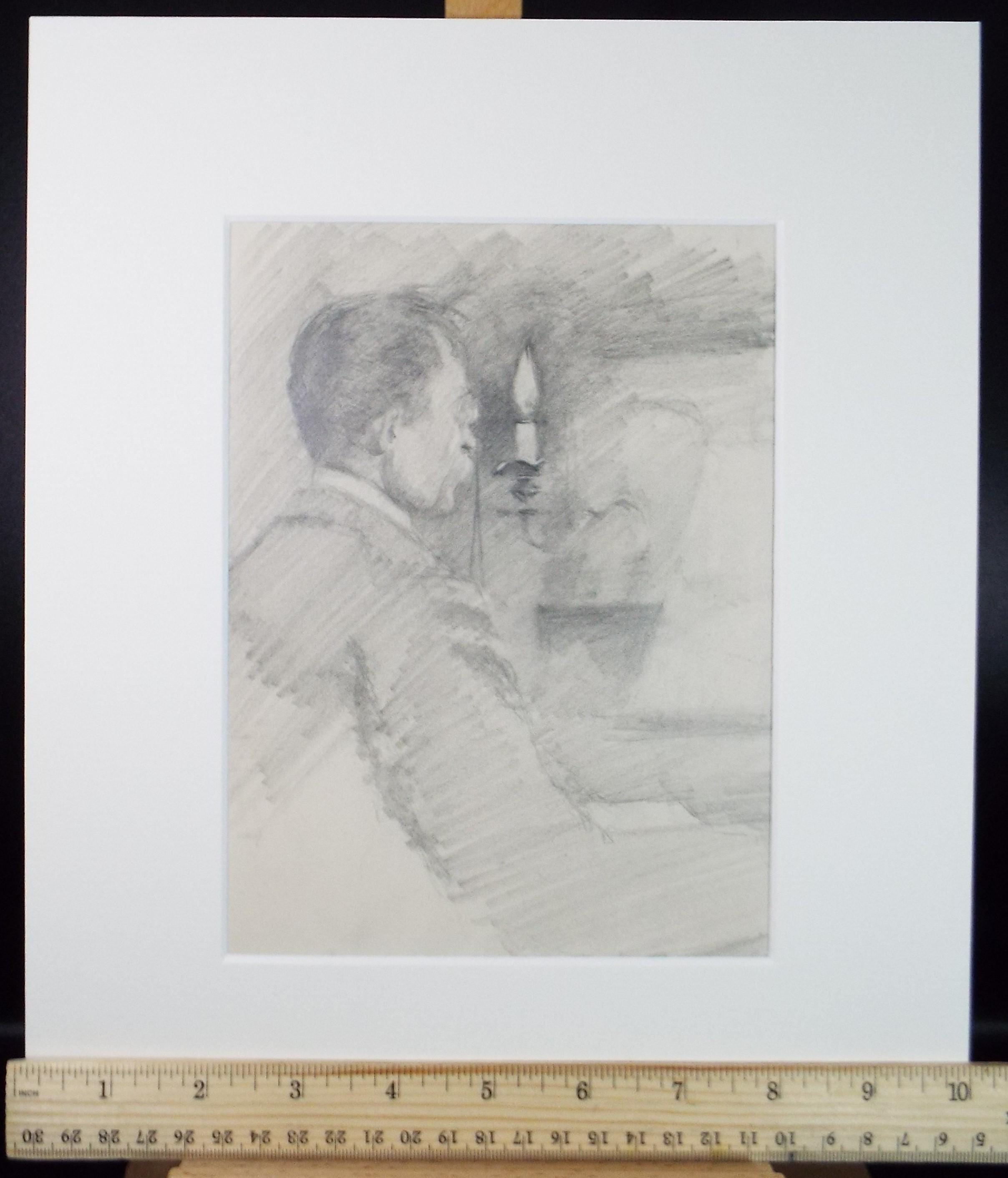 Original Pencil Drawing, 'Figure by Candlelight ', circa 1904