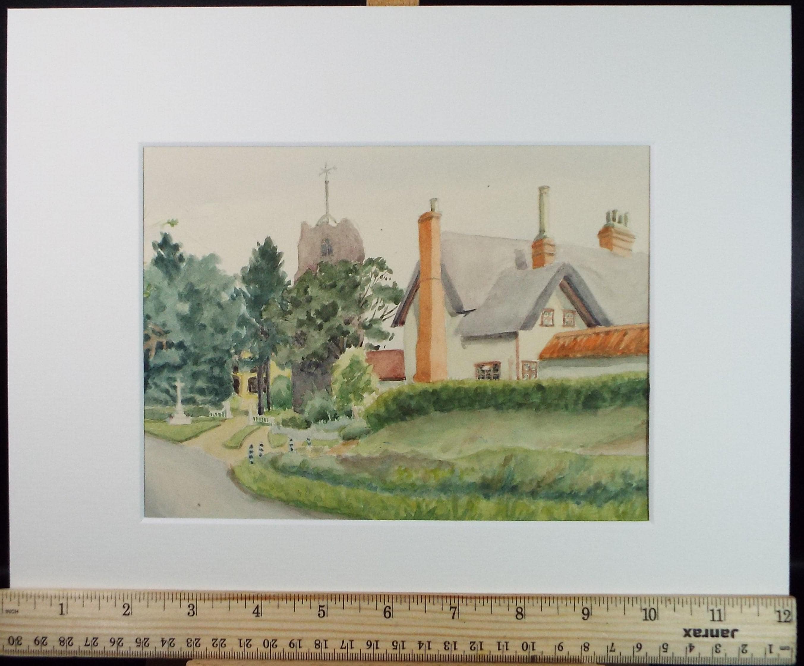 Original Watercolour Painting: Village Lane by Pauline Plummer, 1950s