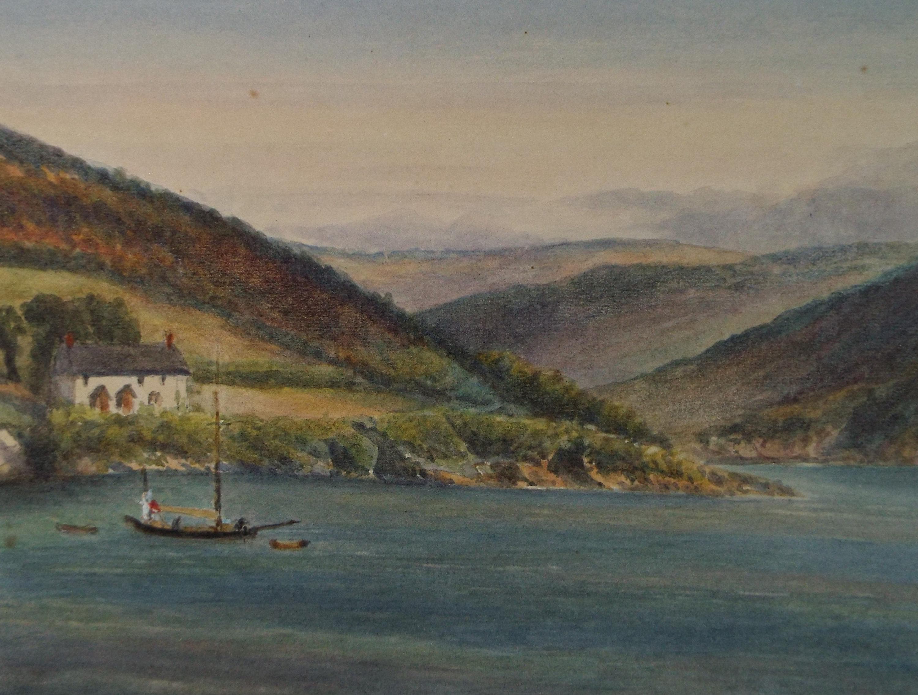 Original Watercolour, 'Coastal cottage with sailboat' Circa 1880's, unsigned