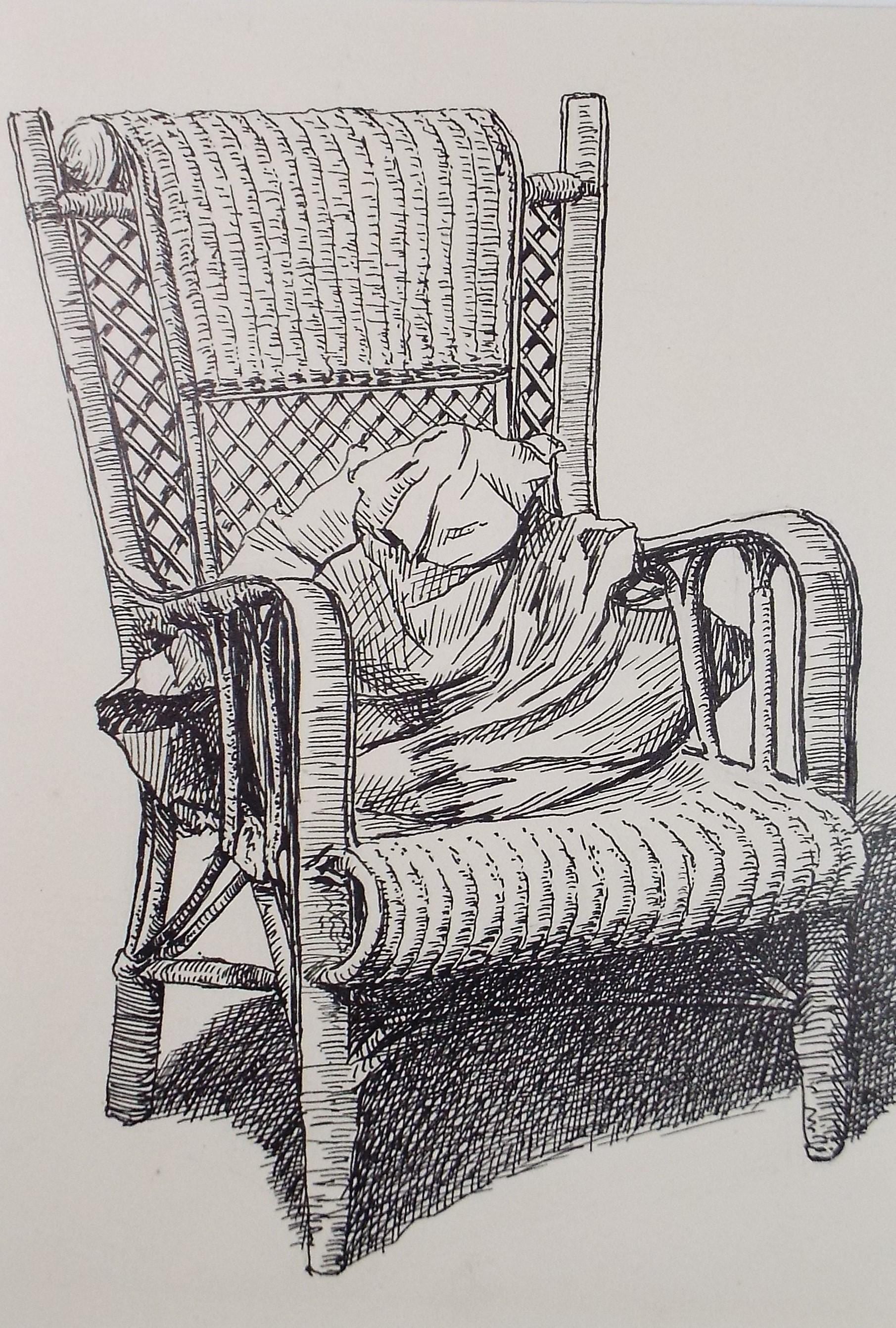 Original Pen & ink Sketch, 'Study of a cane chair', S A Southern, Dated 1909