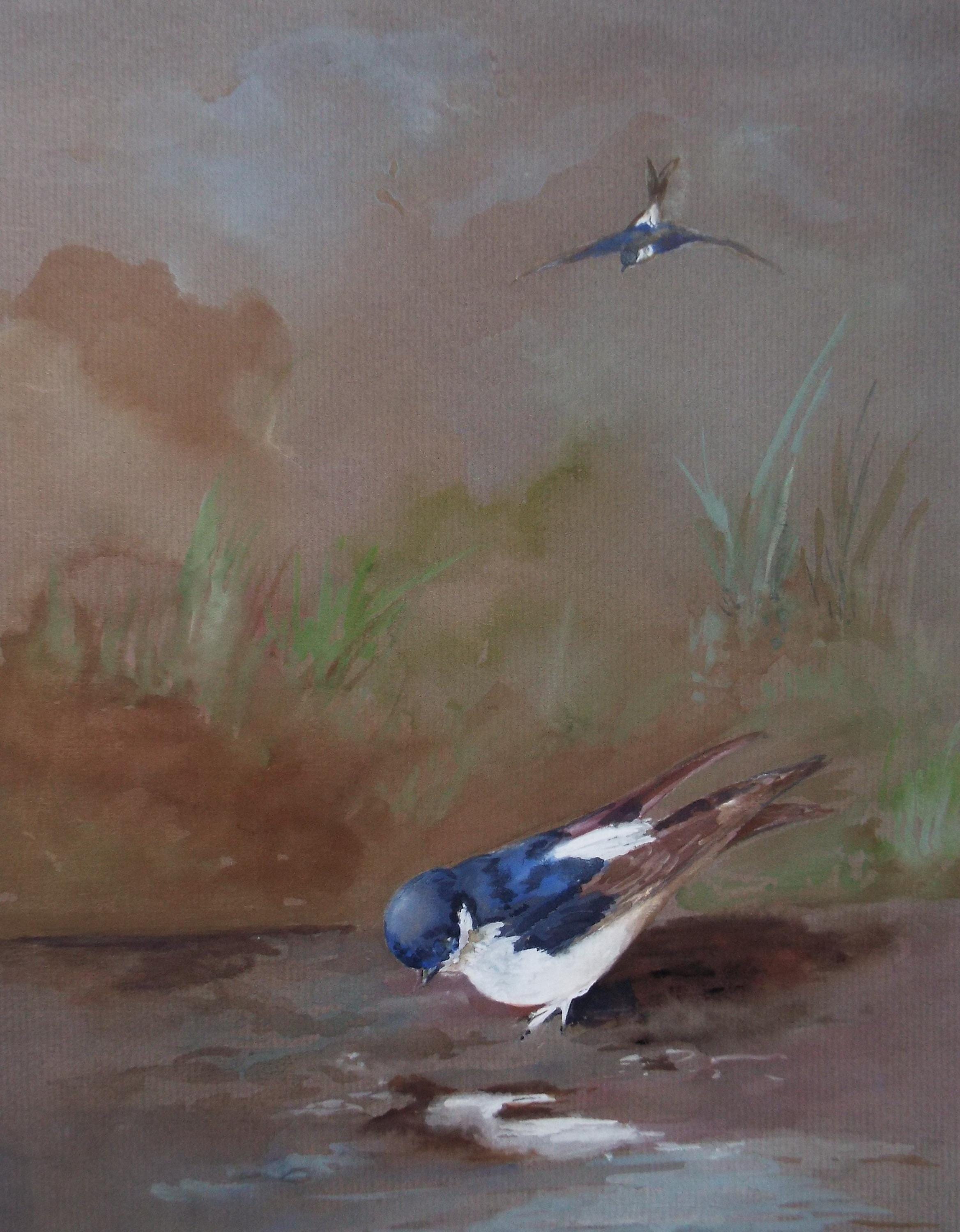 Original Watercolour, 'Tree Swallow', Mid 20th Century, Unknown Artist