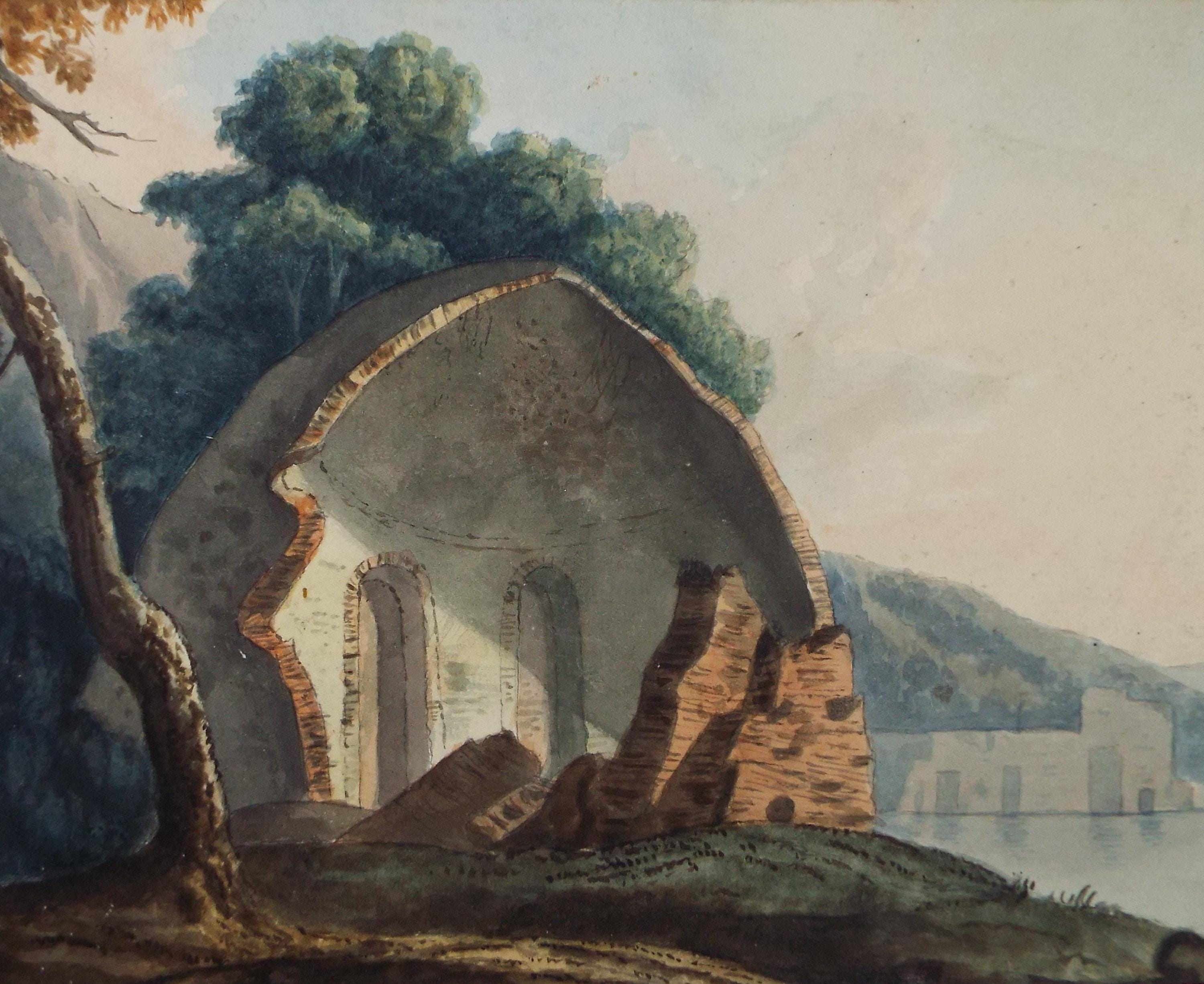 Original Watercolour, 'Coastal Ruins', Artist unknown, Early 19th Century