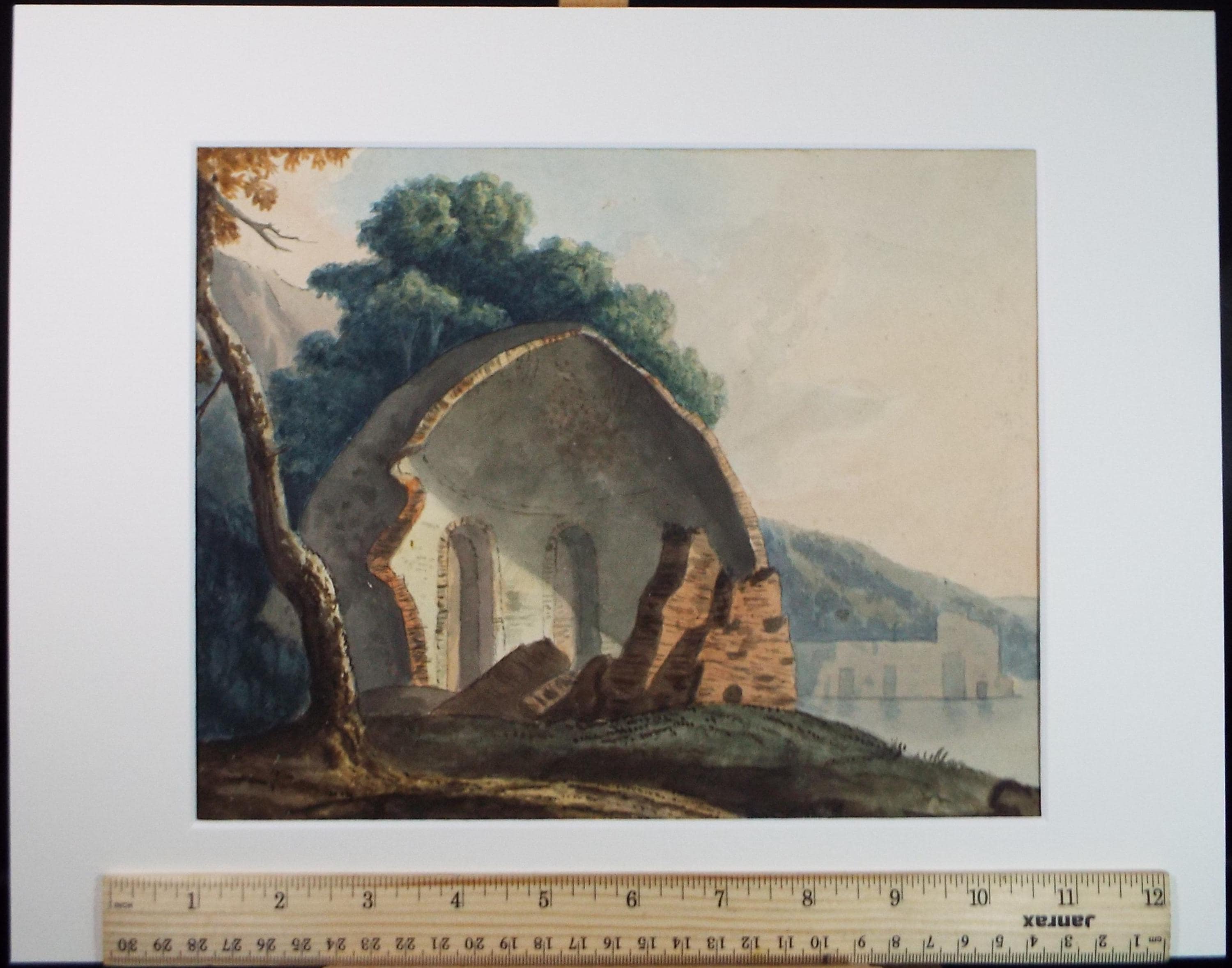 Original Watercolour, 'Coastal Ruins', Artist unknown, Early 19th Century
