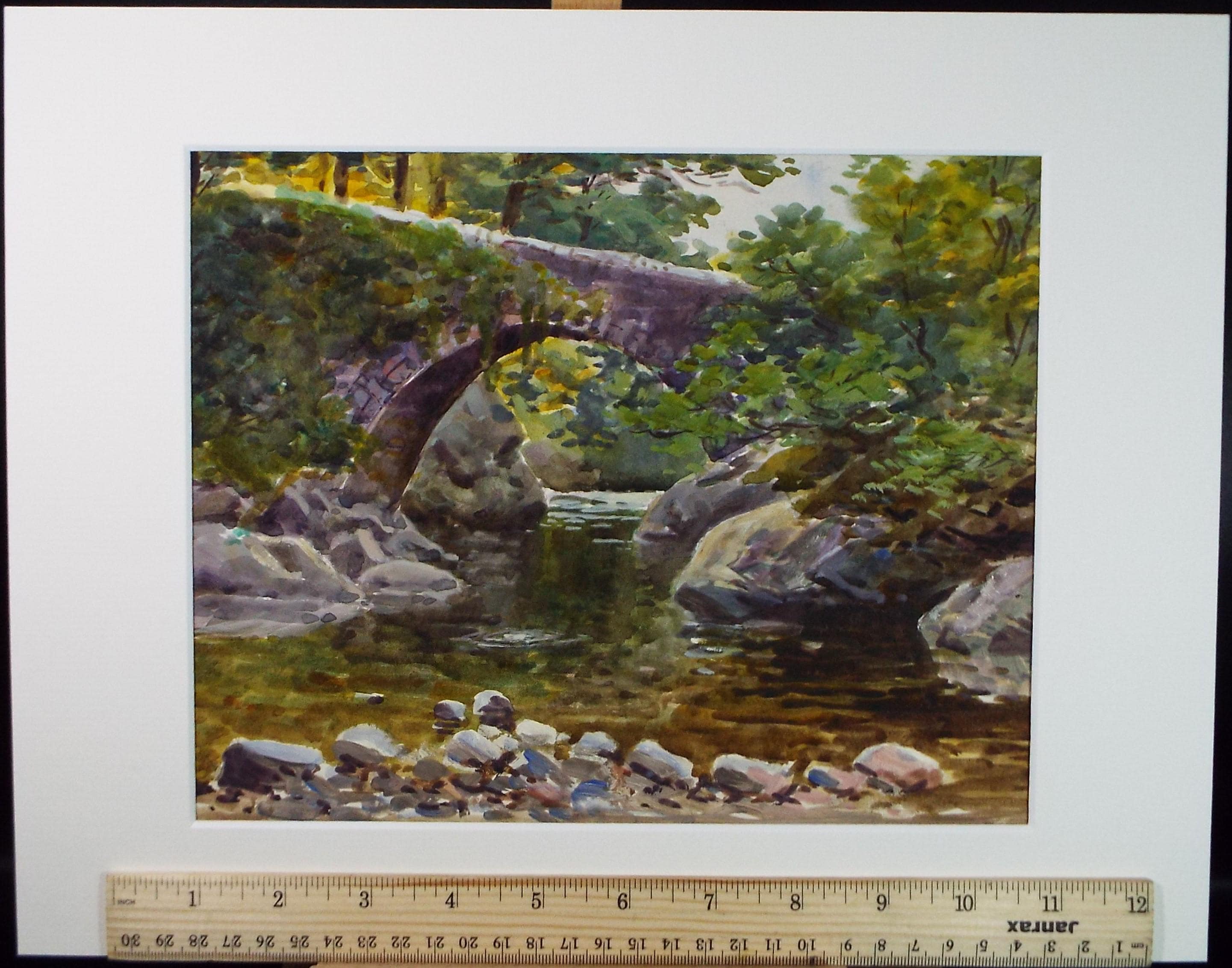 Original Watercolour, 'Bridge Over the River', unknown artist, early 20th Cen