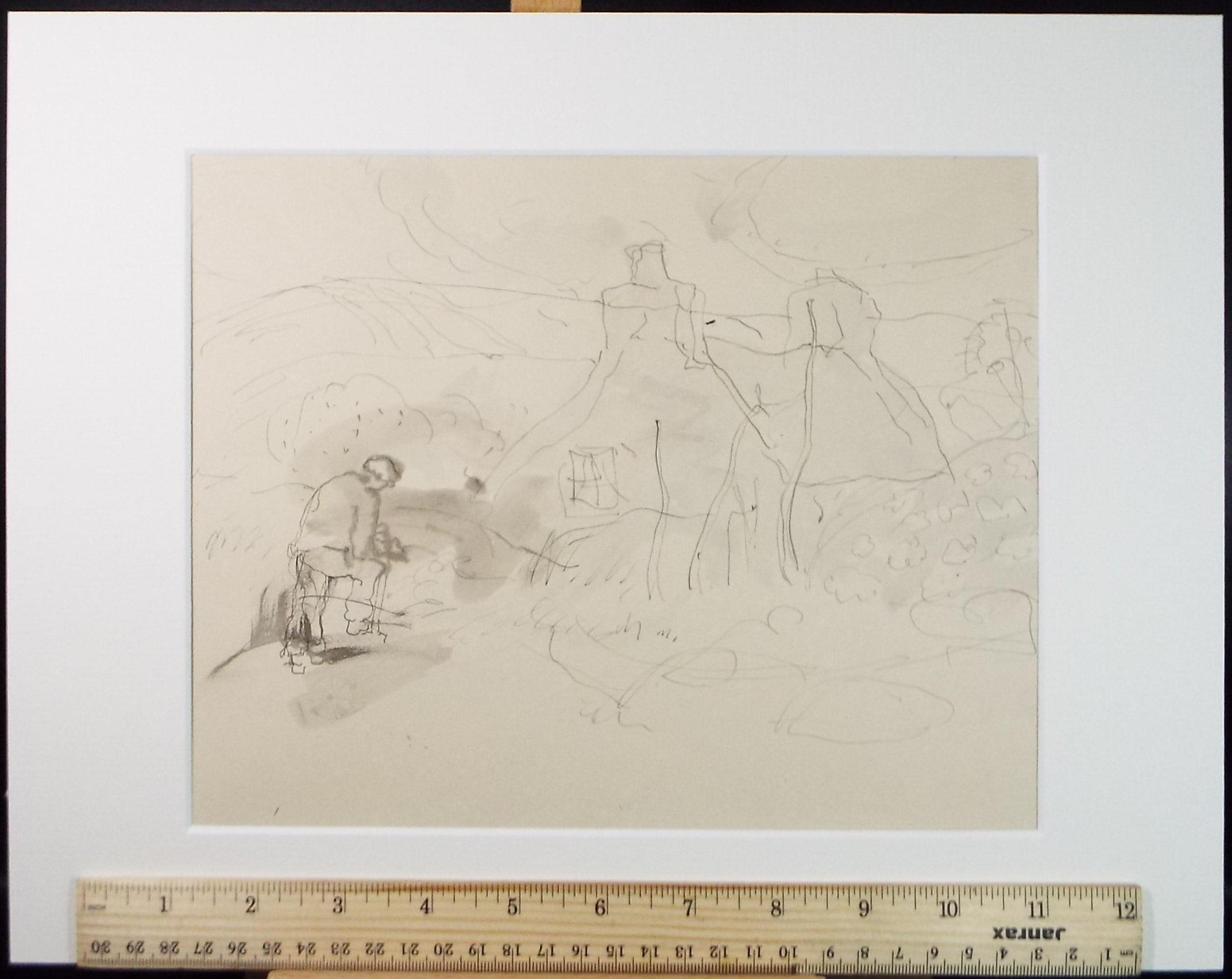 Original Ink & Wash Painting: 'Cottage with Figure' c1950s - William D Clyne