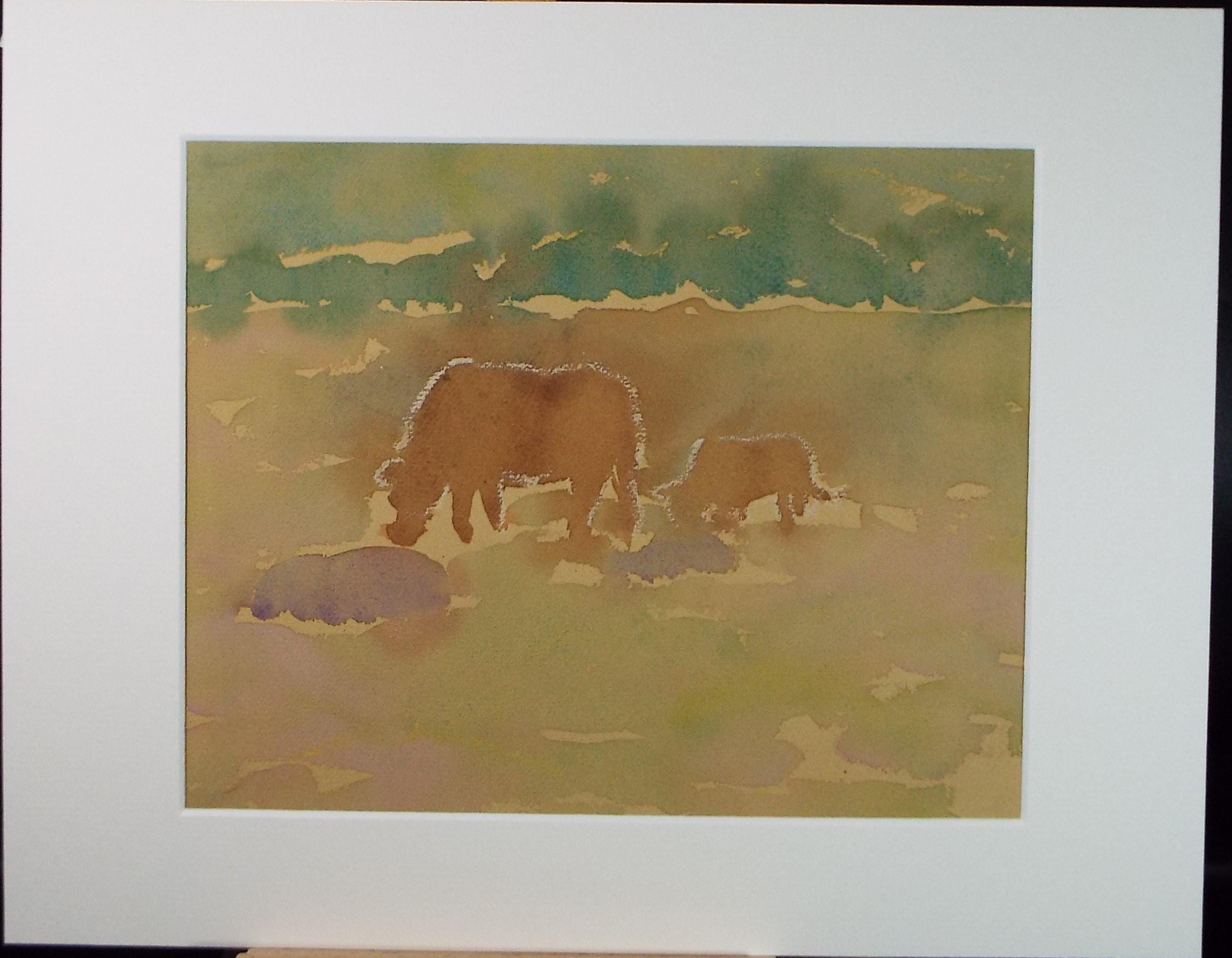 Vintage Cattle Grazing Watercolour Painting - William D Clyne c1950s