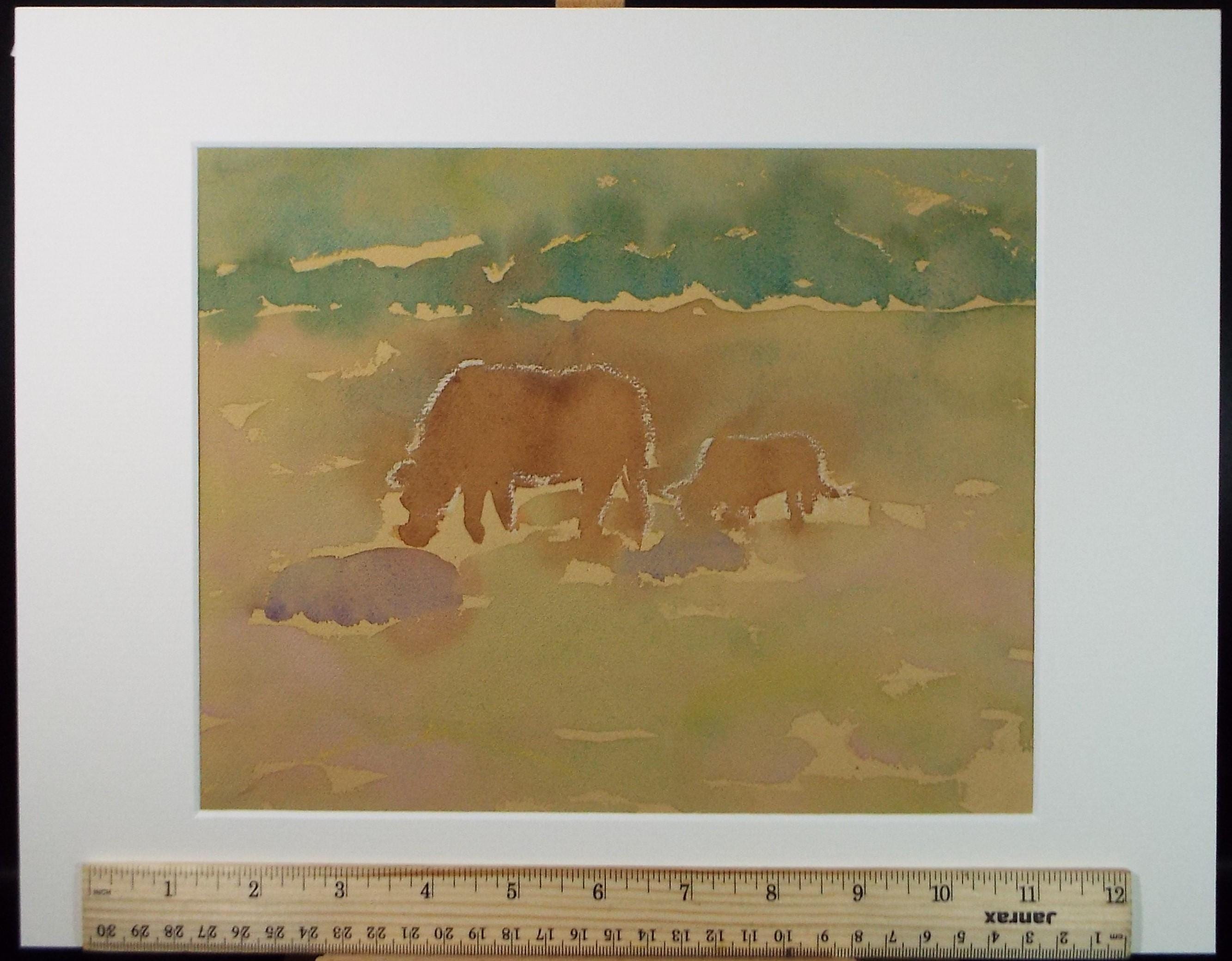 Vintage Cattle Grazing Watercolour Painting - William D Clyne c1950s