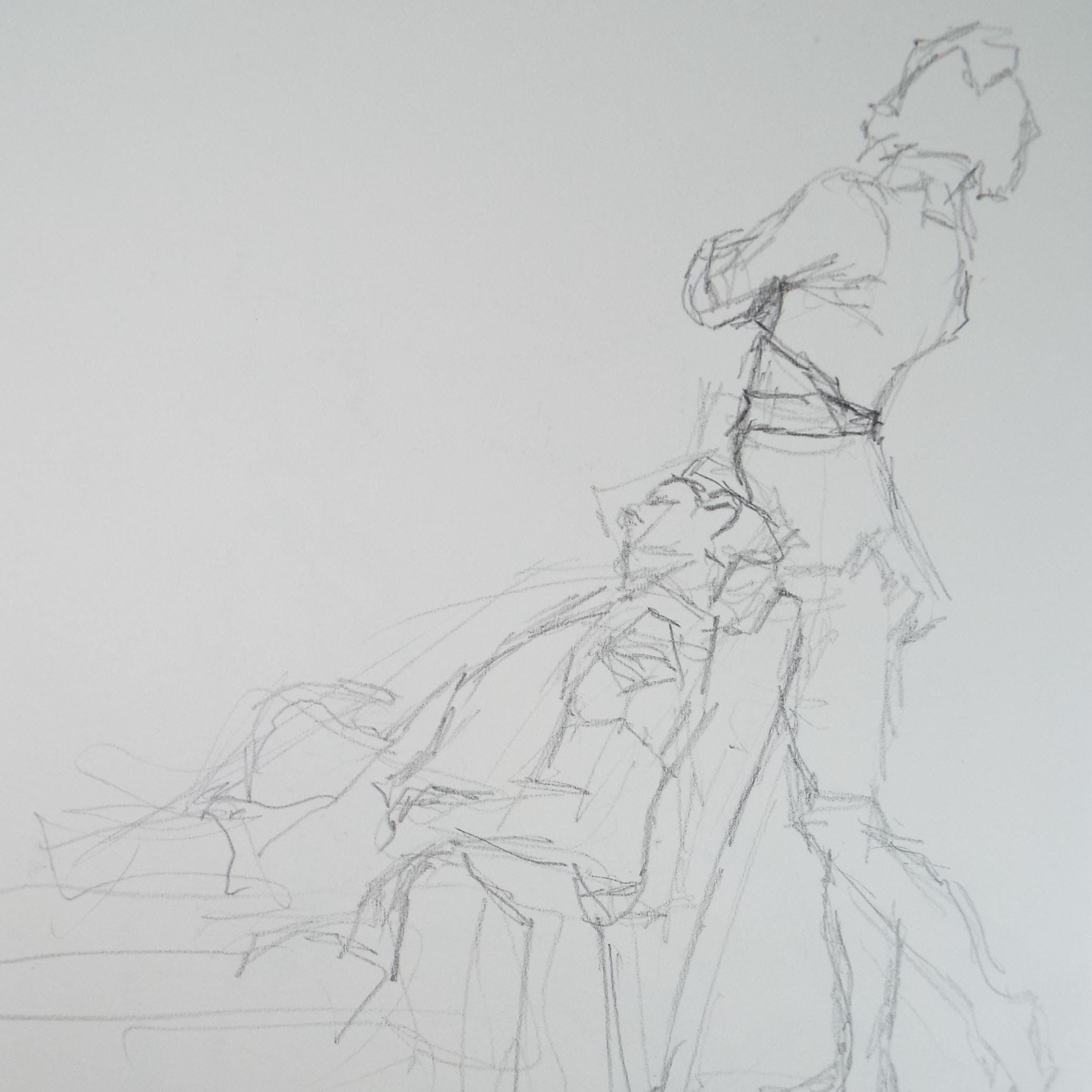 Original Pencil Drawing, 'Two Figures', Pauline Plummer (b1933), Circa 1990's