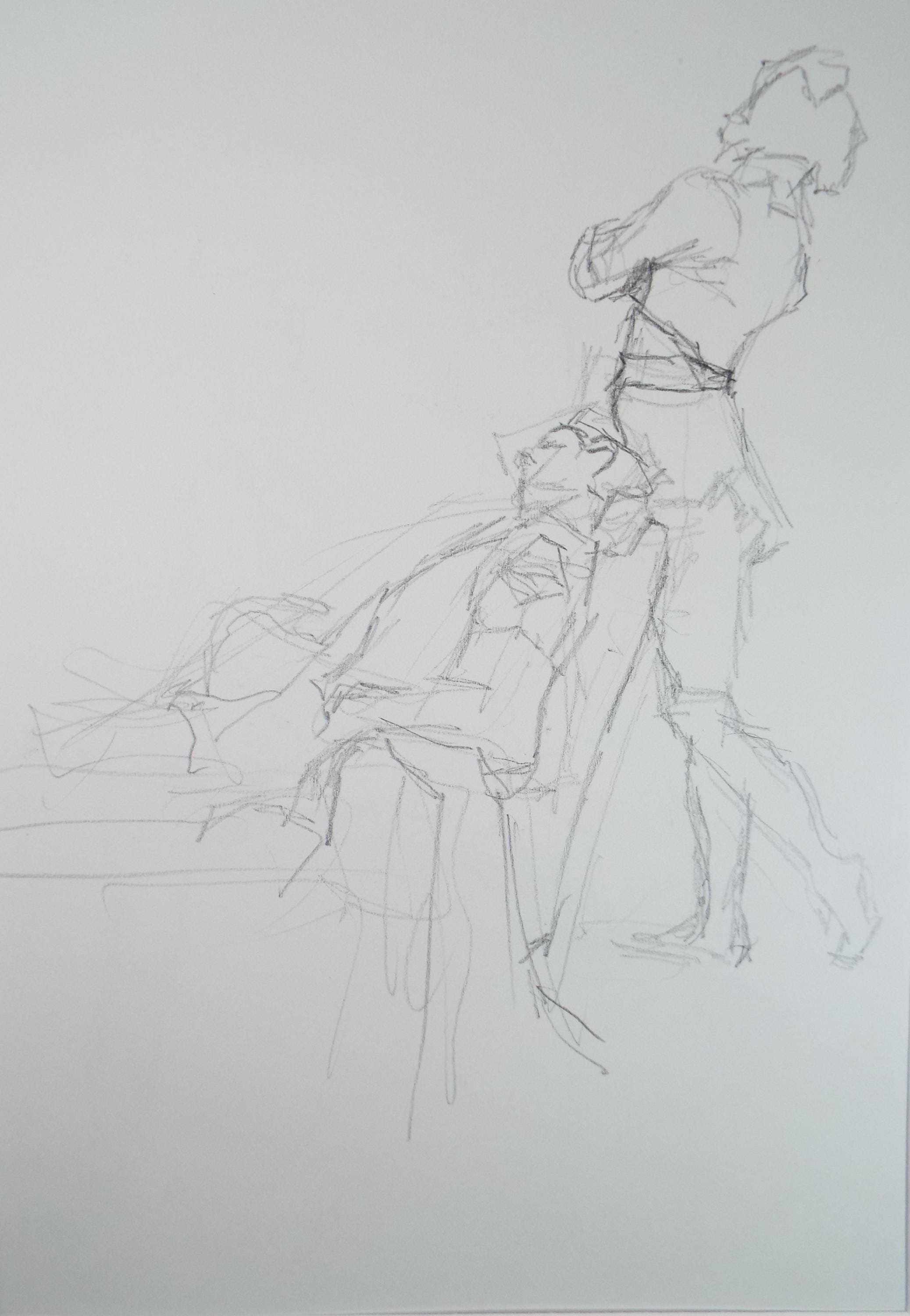 Original Pencil Drawing, 'Two Figures', Pauline Plummer (b1933), Circa 1990's