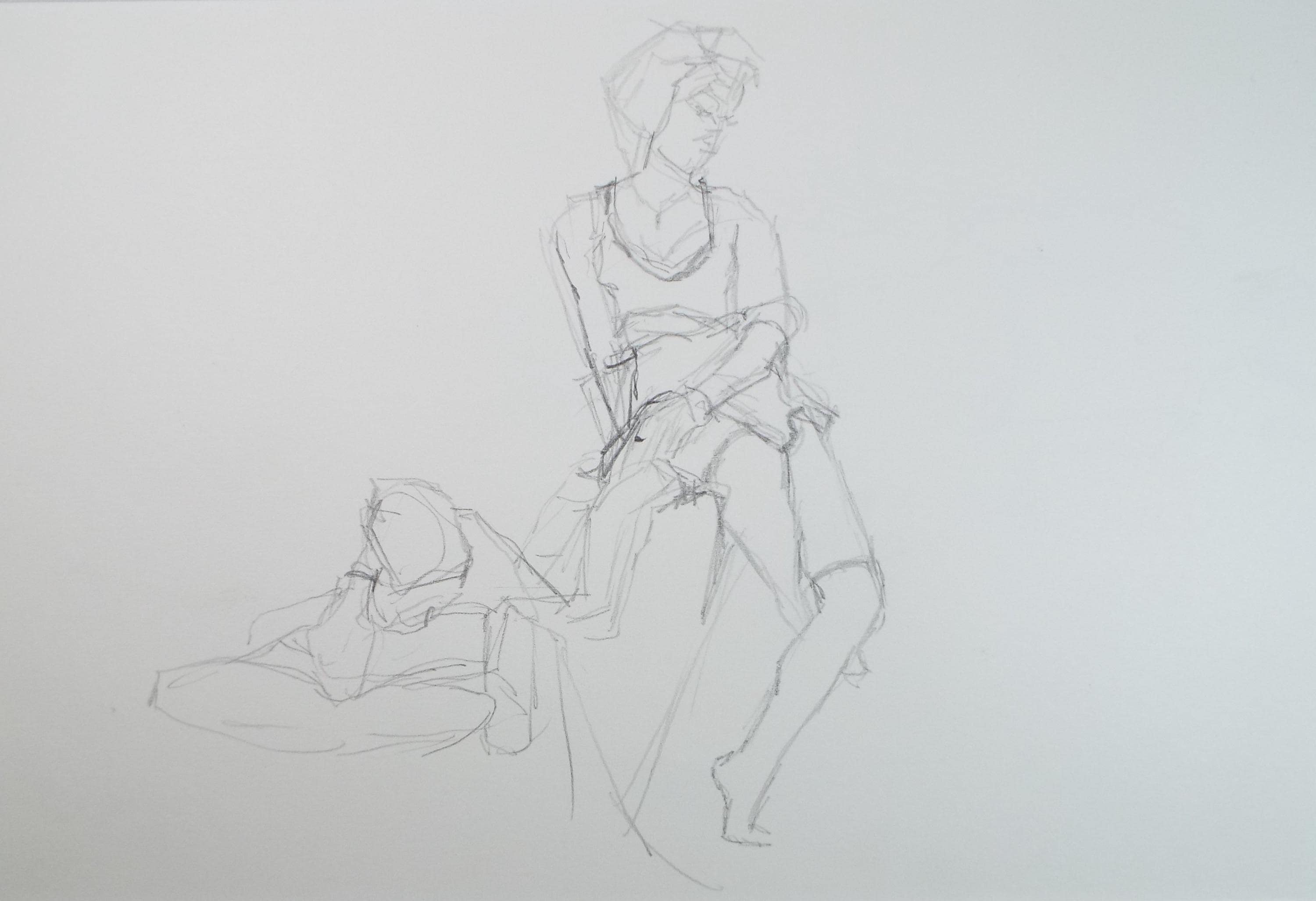 Original Pencil Drawing, 'Two Figures', Pauline Plummer (b1933), Circa 1990's