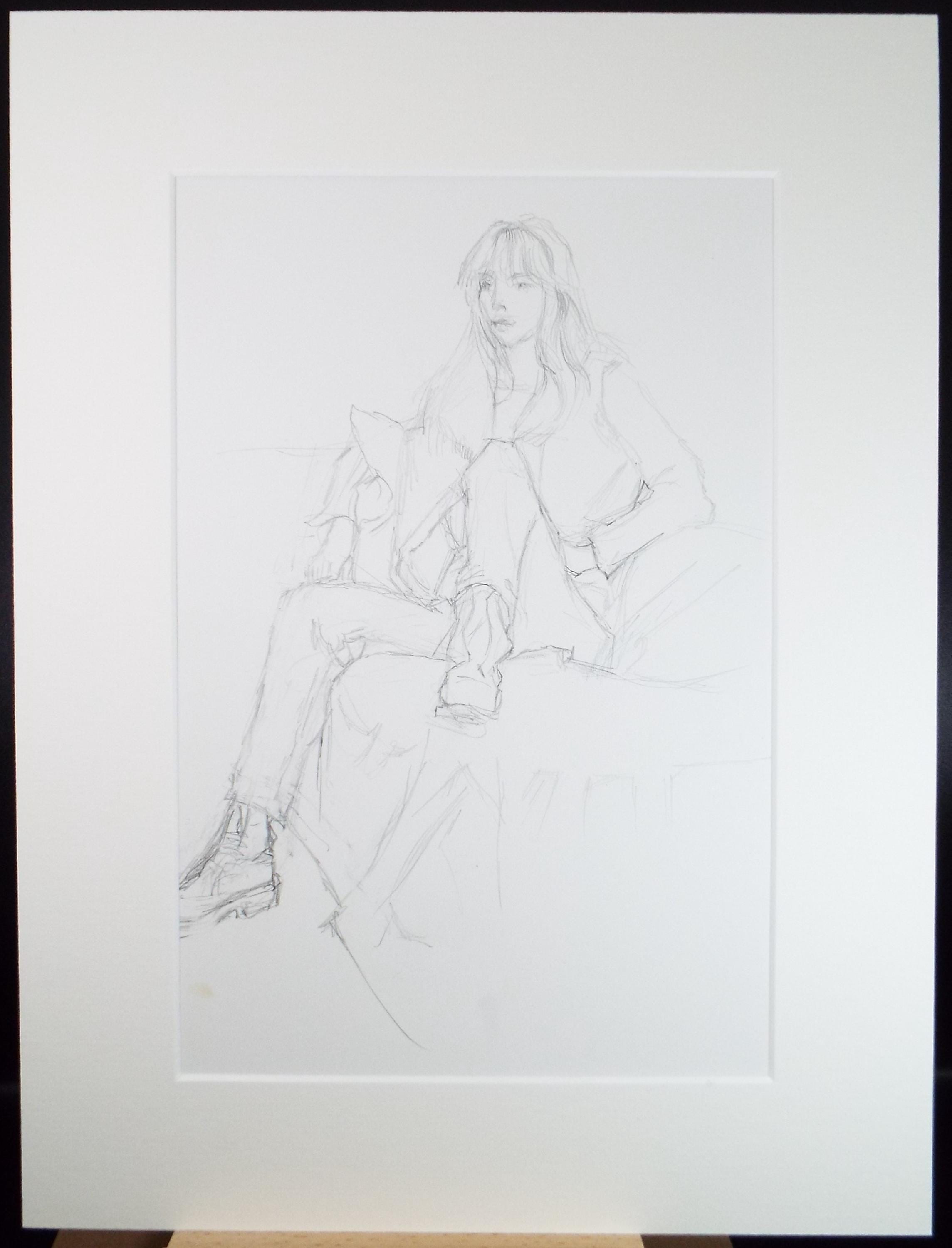 Original Pencil Drawing, 'Two Figures', Pauline Plummer (b1933), Circa 1990's