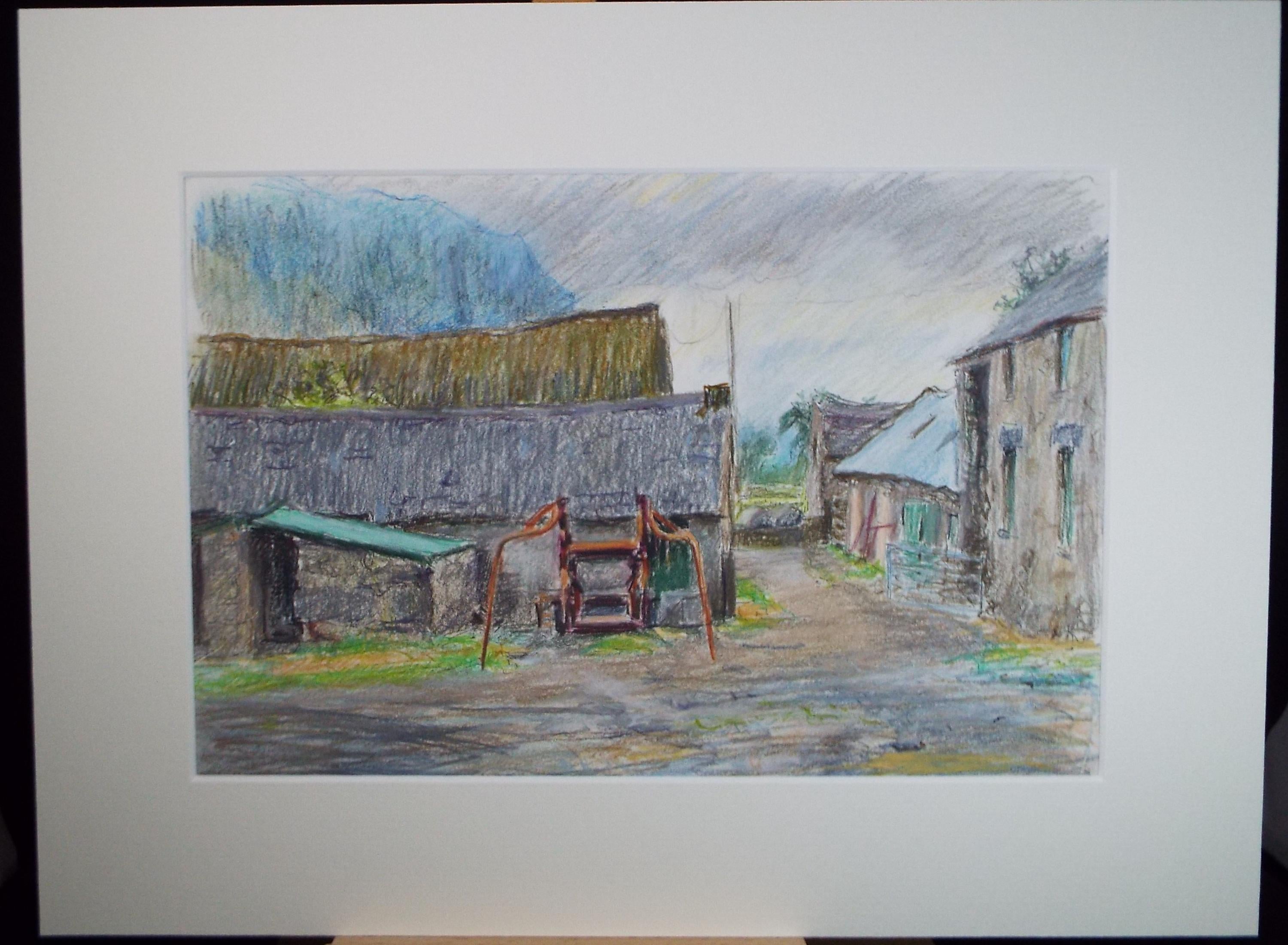 Original Pencil drawing 'Farmyard', Pauline Plummer (b1933), circa 1990's