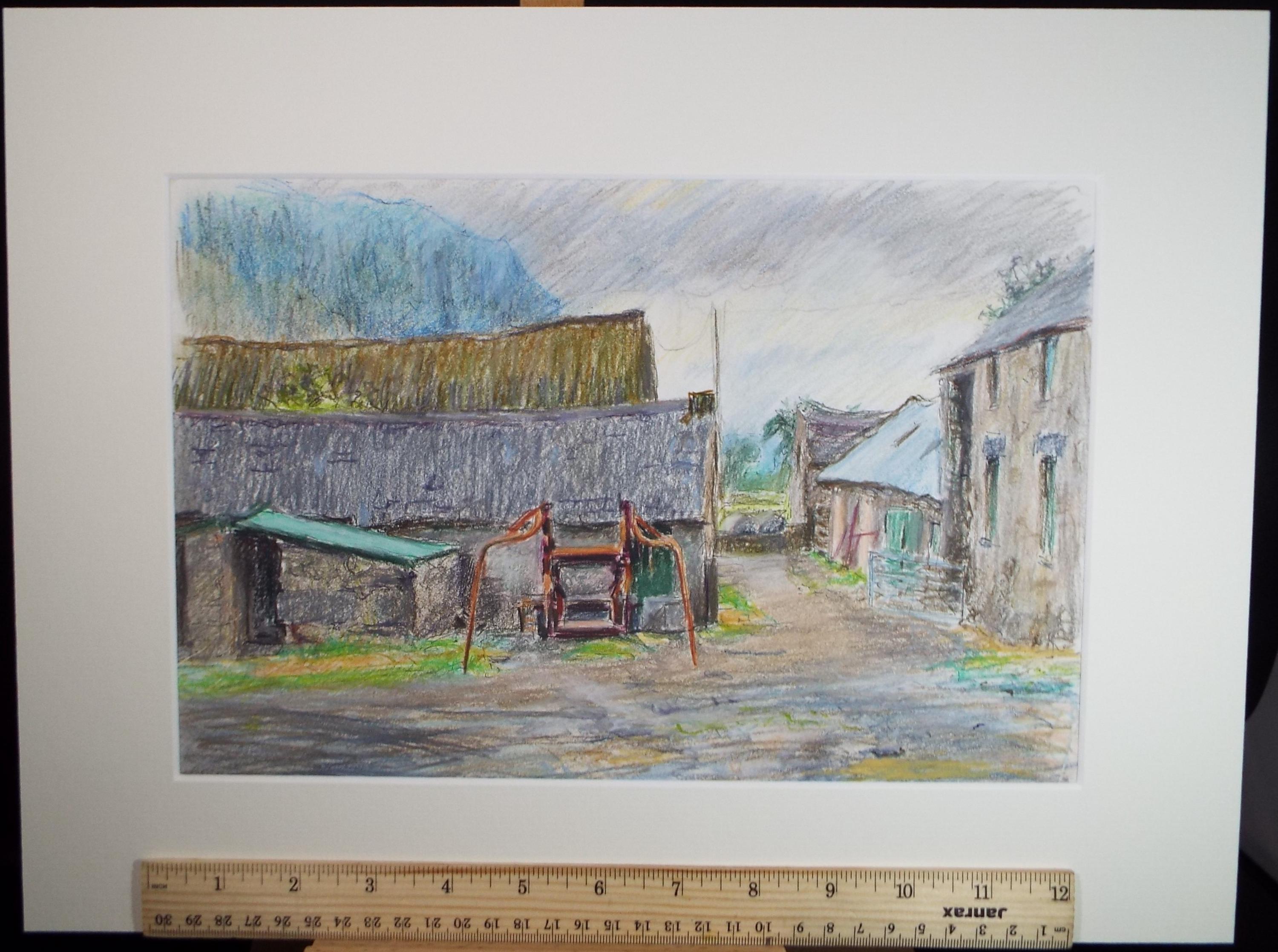 Original Pencil drawing 'Farmyard', Pauline Plummer (b1933), circa 1990's
