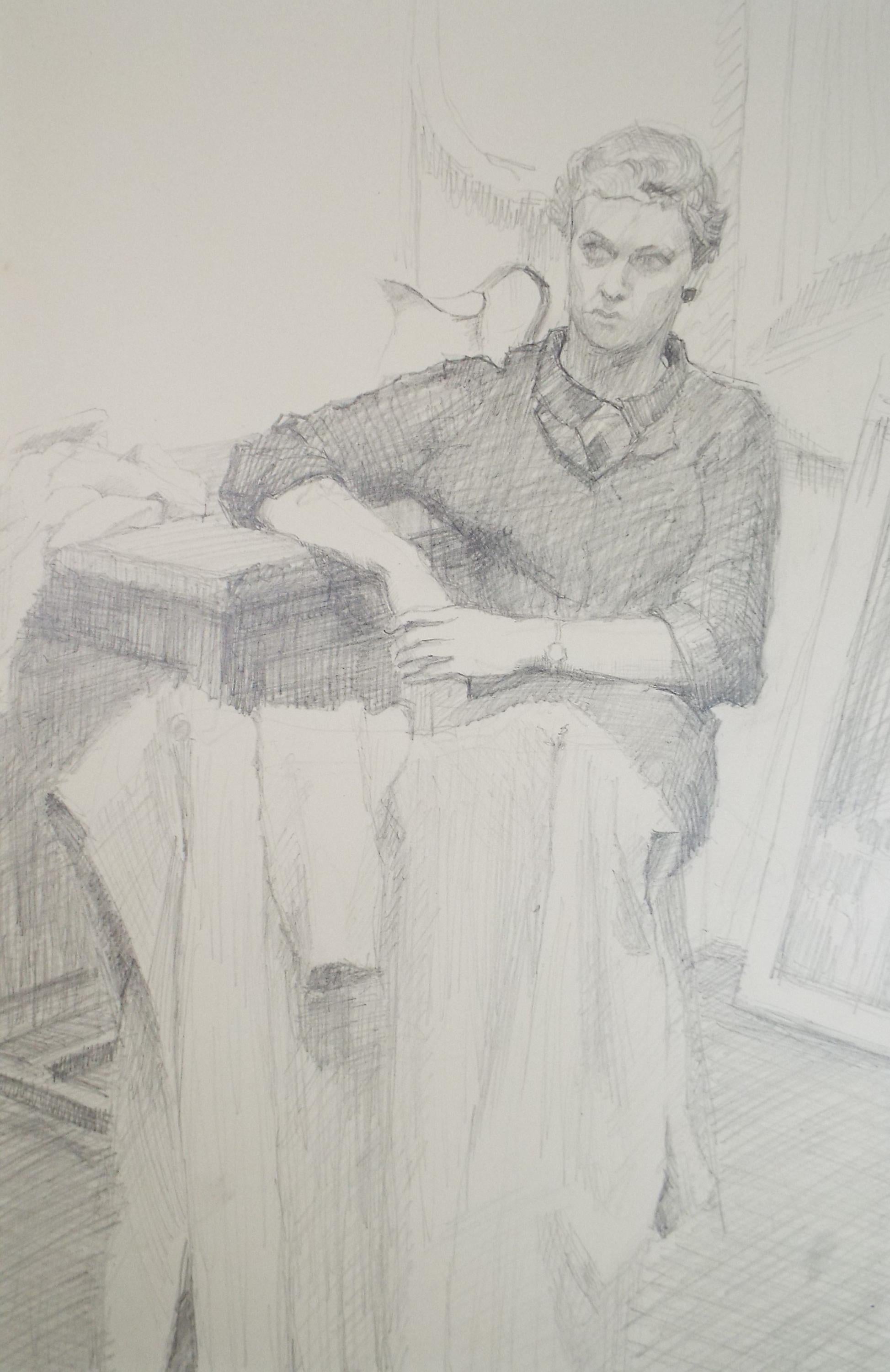 Original Pencil Drawing, 'Seated Woman', Pauline Plummer (b1933), Circa 1950's