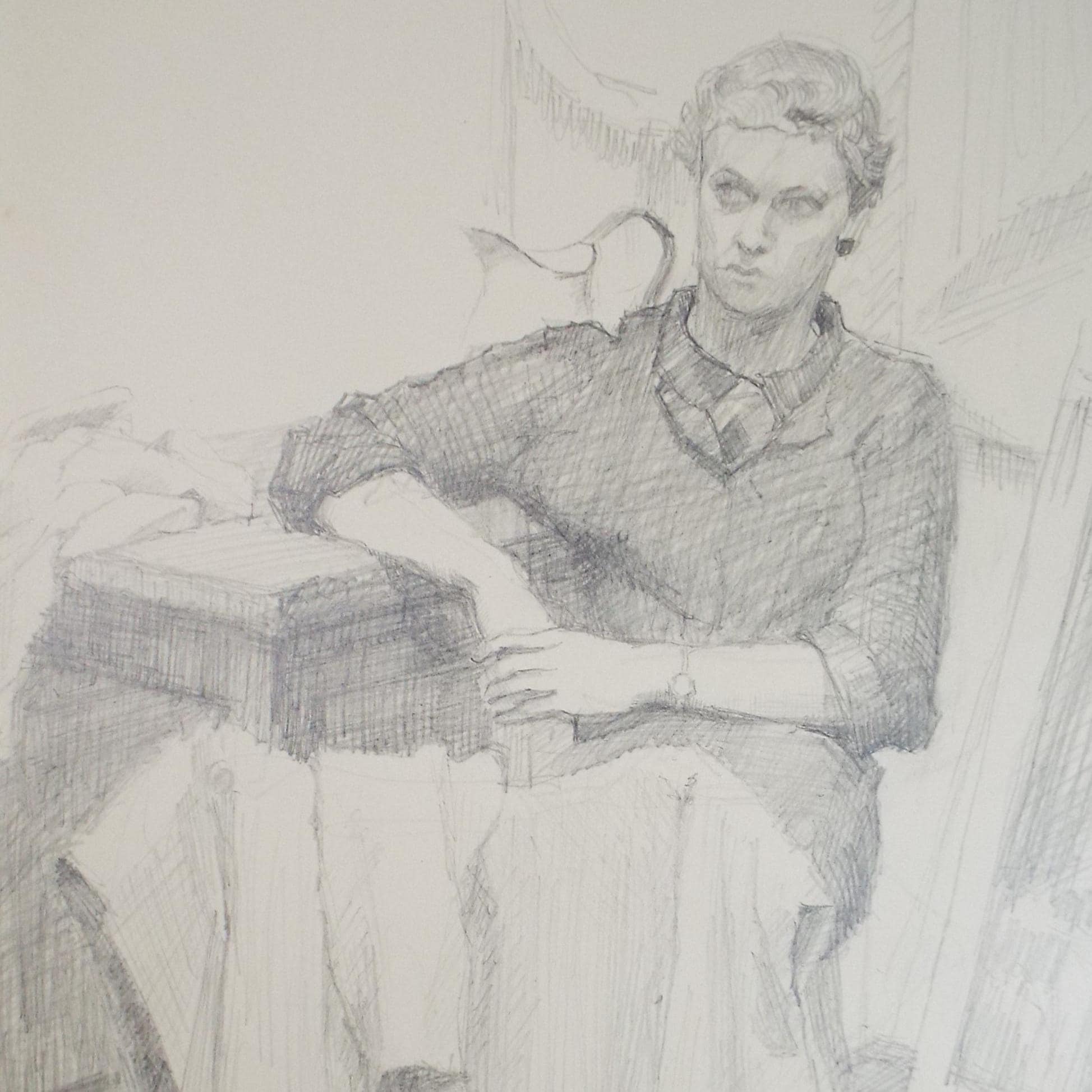 Original Pencil Drawing, 'Seated Woman', Pauline Plummer (b1933), Circa 1950's