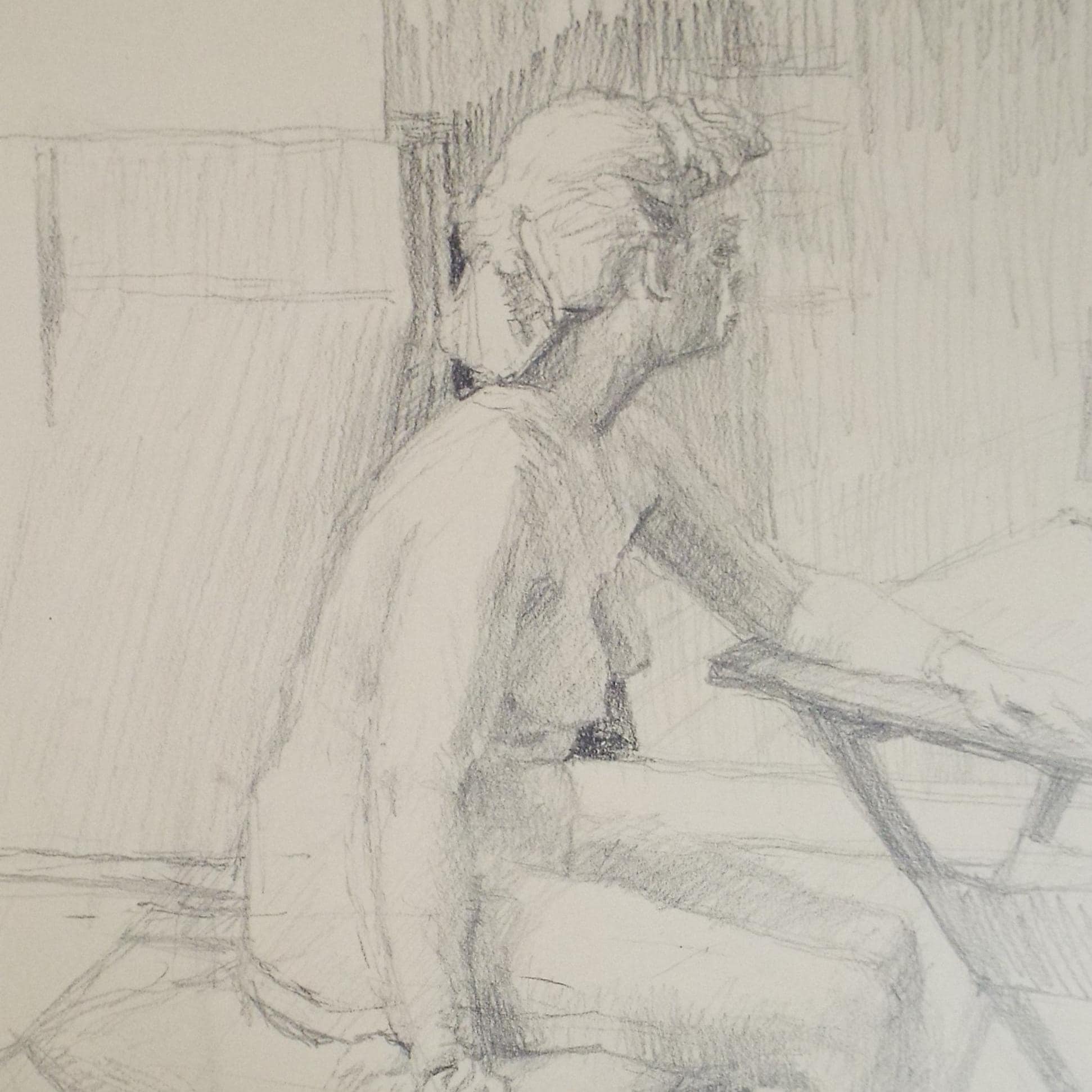 Original Pencil Drawing, 'Seated Female Nude', Pauline Plummer (b1933), Circa 1950's