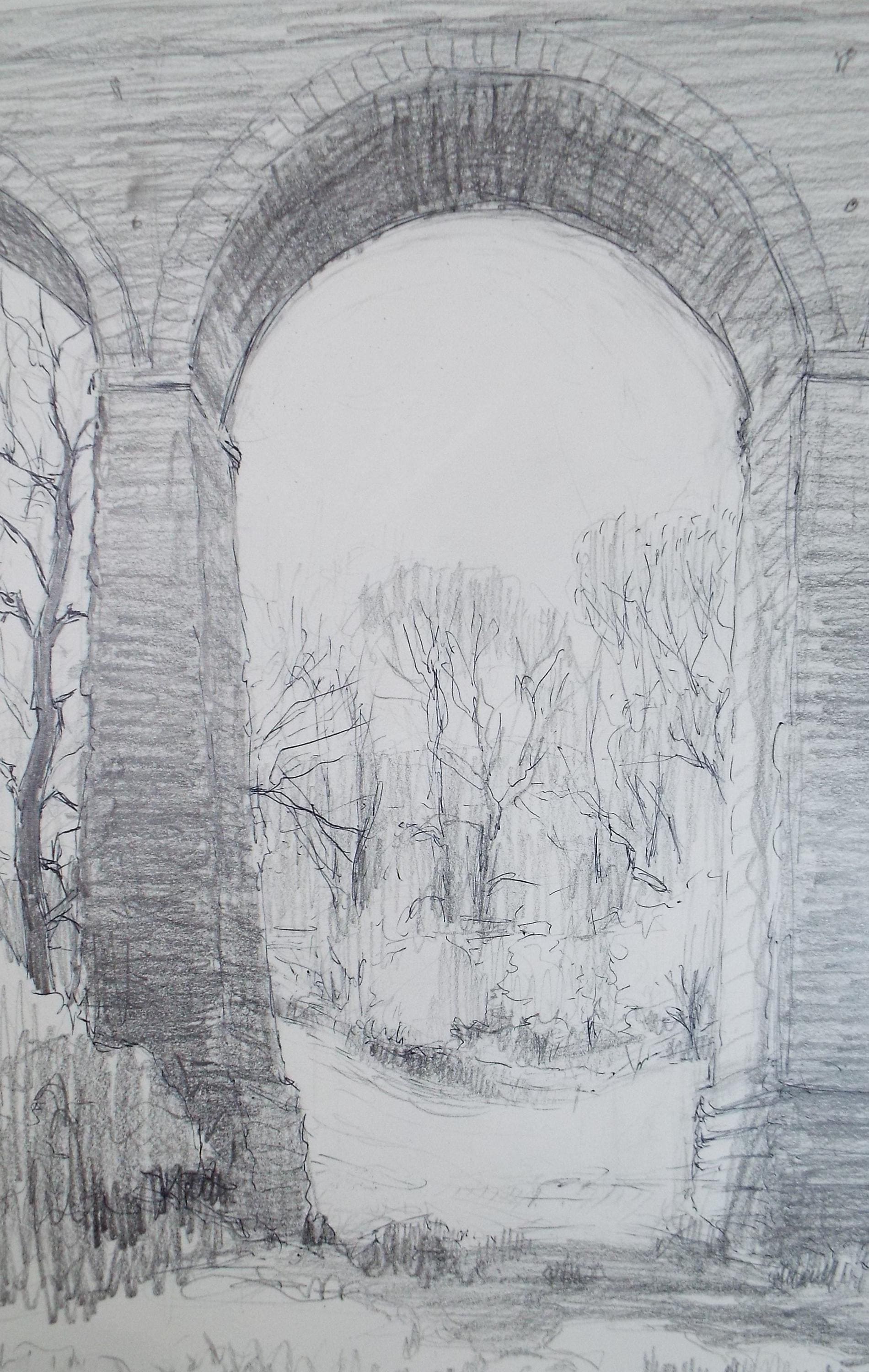 Original Pencil Drawing 'View through a Viaduct', Circa 1990's, Pauline Plummer (b1933)