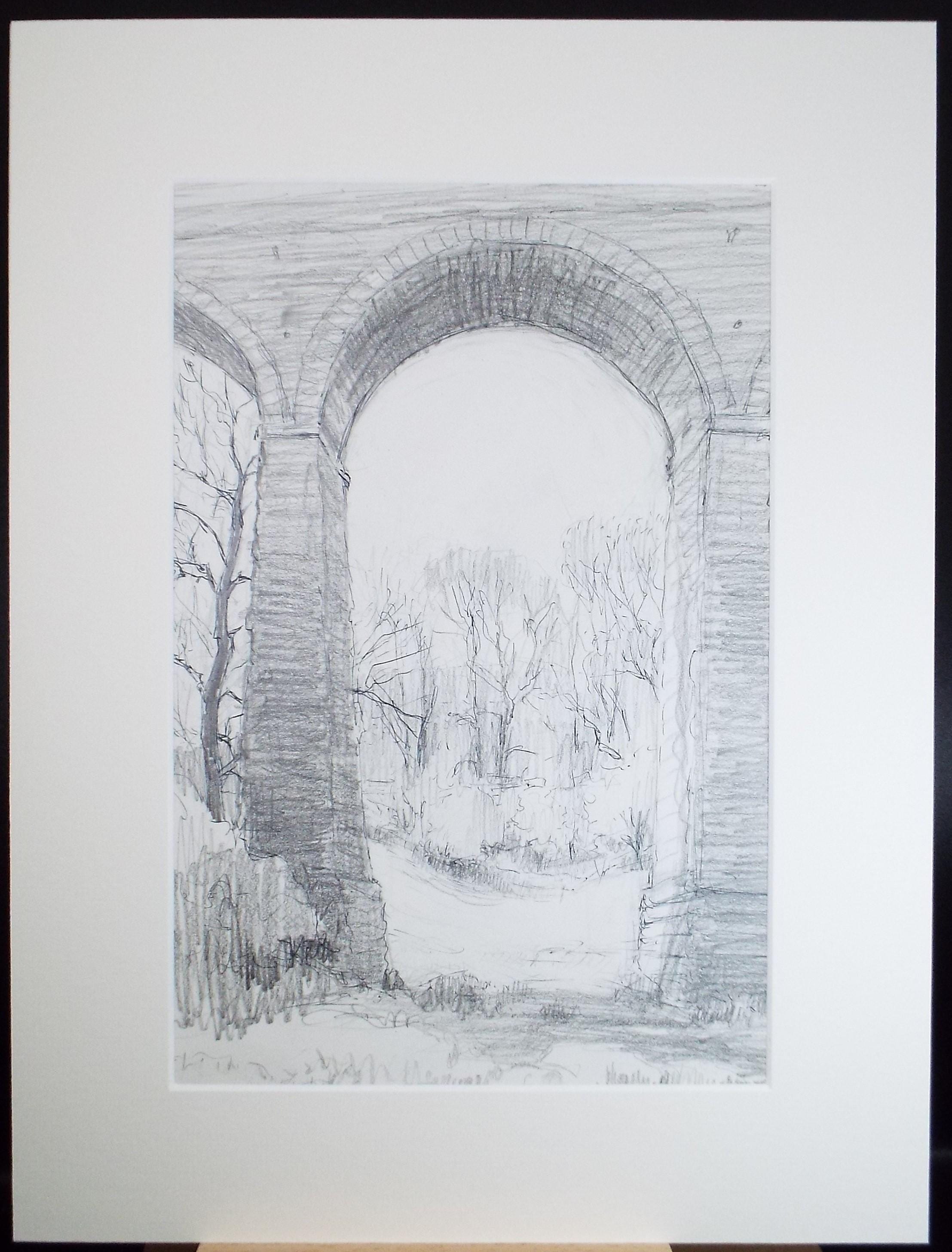 Original Pencil Drawing 'View through a Viaduct', Circa 1990's, Pauline Plummer (b1933)
